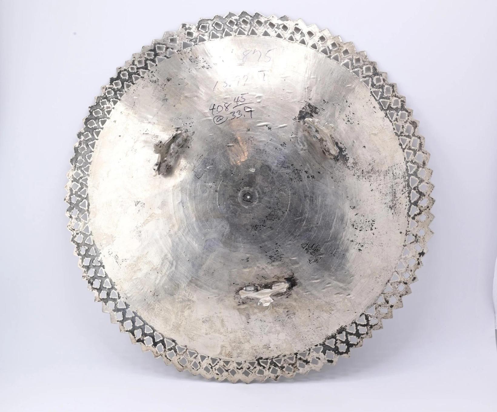 Beautiful Antique Persian Silver Tray With Fine Engraved Workmanship