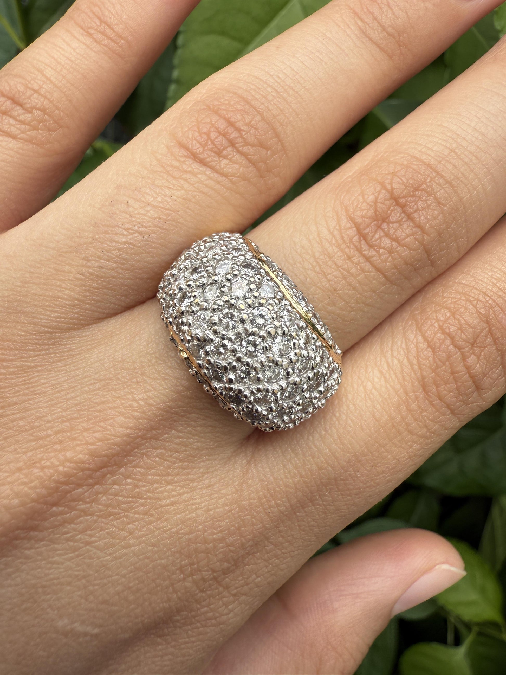 14K Yellow Gold Diamond Pave Dome Ring with 1.82 Carats, Size 8.5 IGI Certified