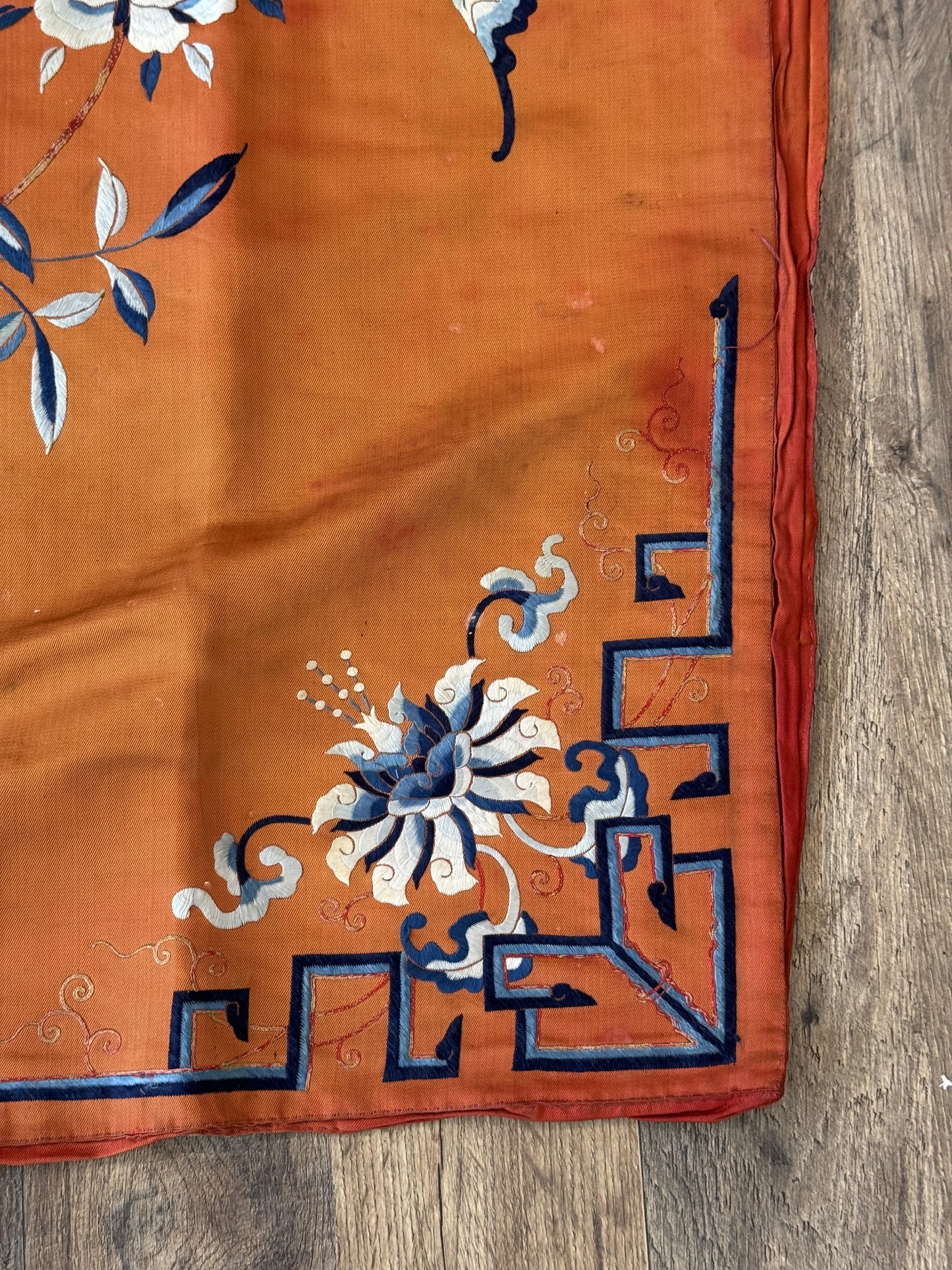 Antique Chinese Qing Dynasty Embroidered Silk Textile | 34x33”