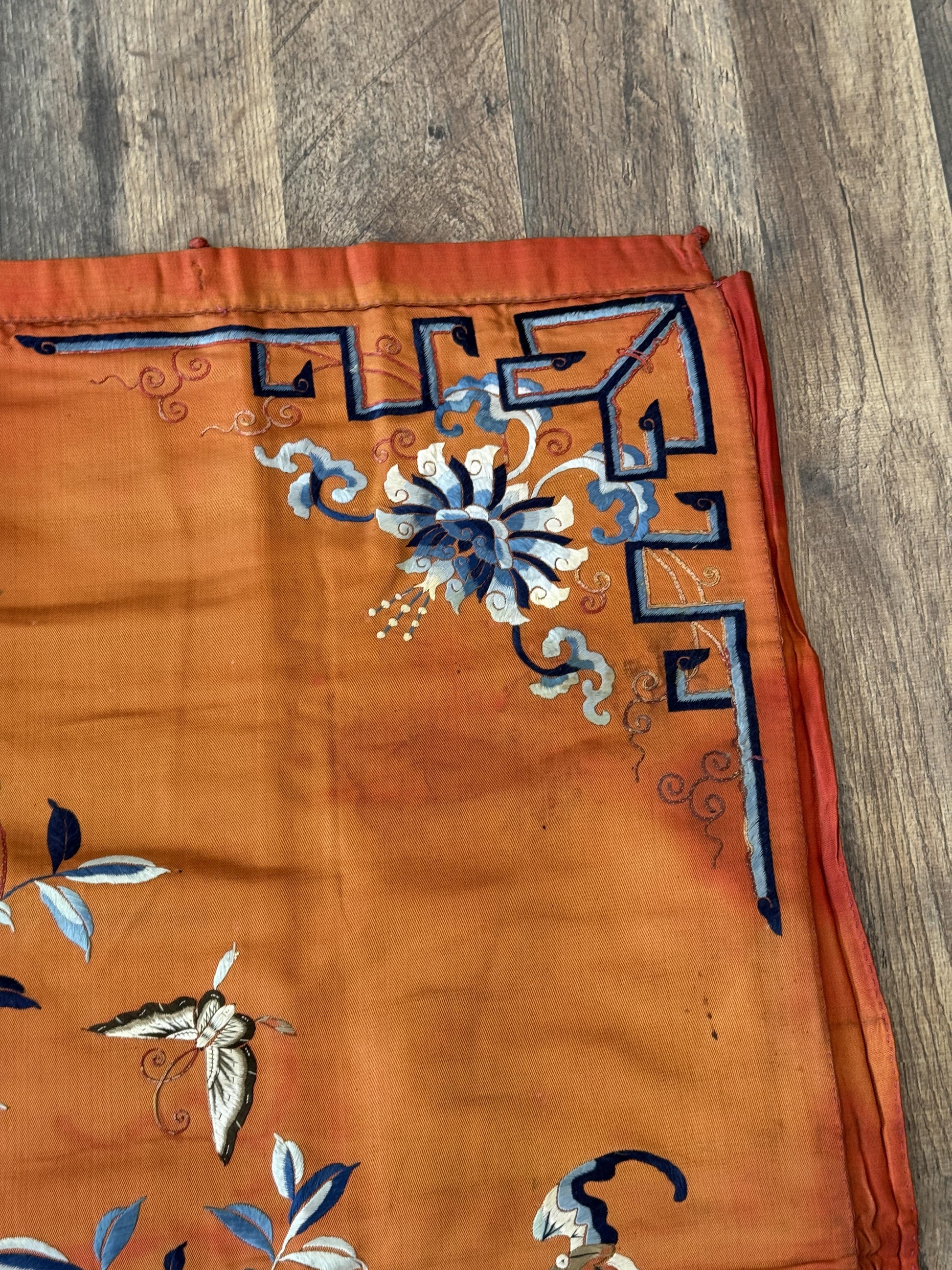 Antique Chinese Qing Dynasty Embroidered Silk Textile | 34x33”