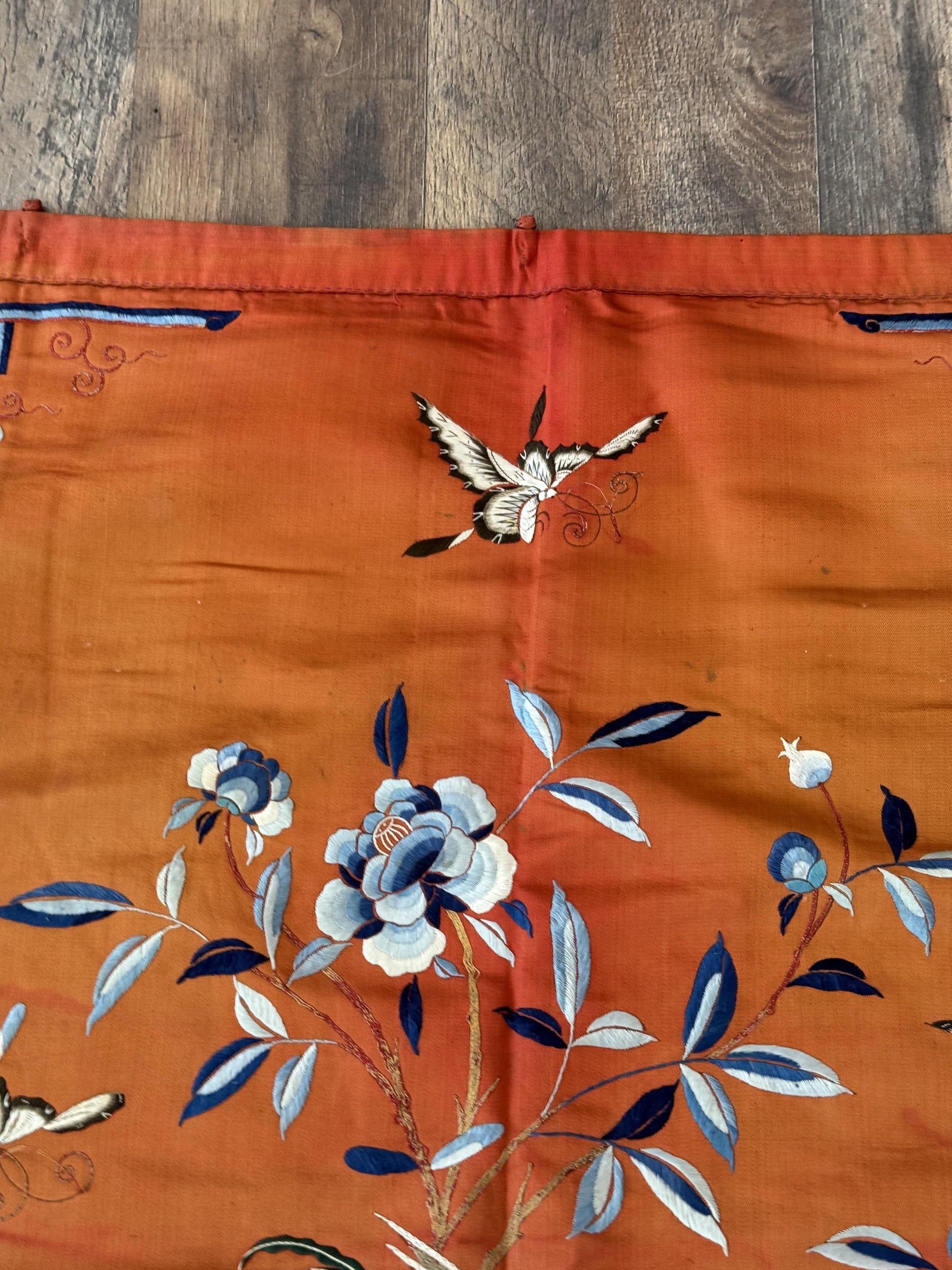 Antique Chinese Qing Dynasty Embroidered Silk Textile | 34x33”
