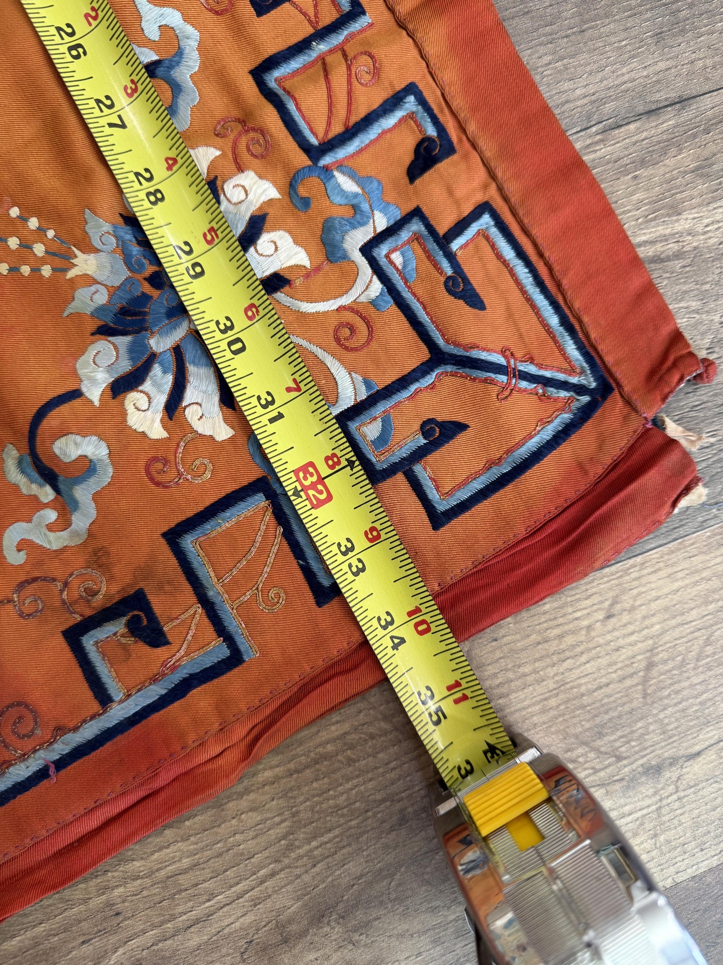 Antique Chinese Qing Dynasty Embroidered Silk Textile | 34x33”
