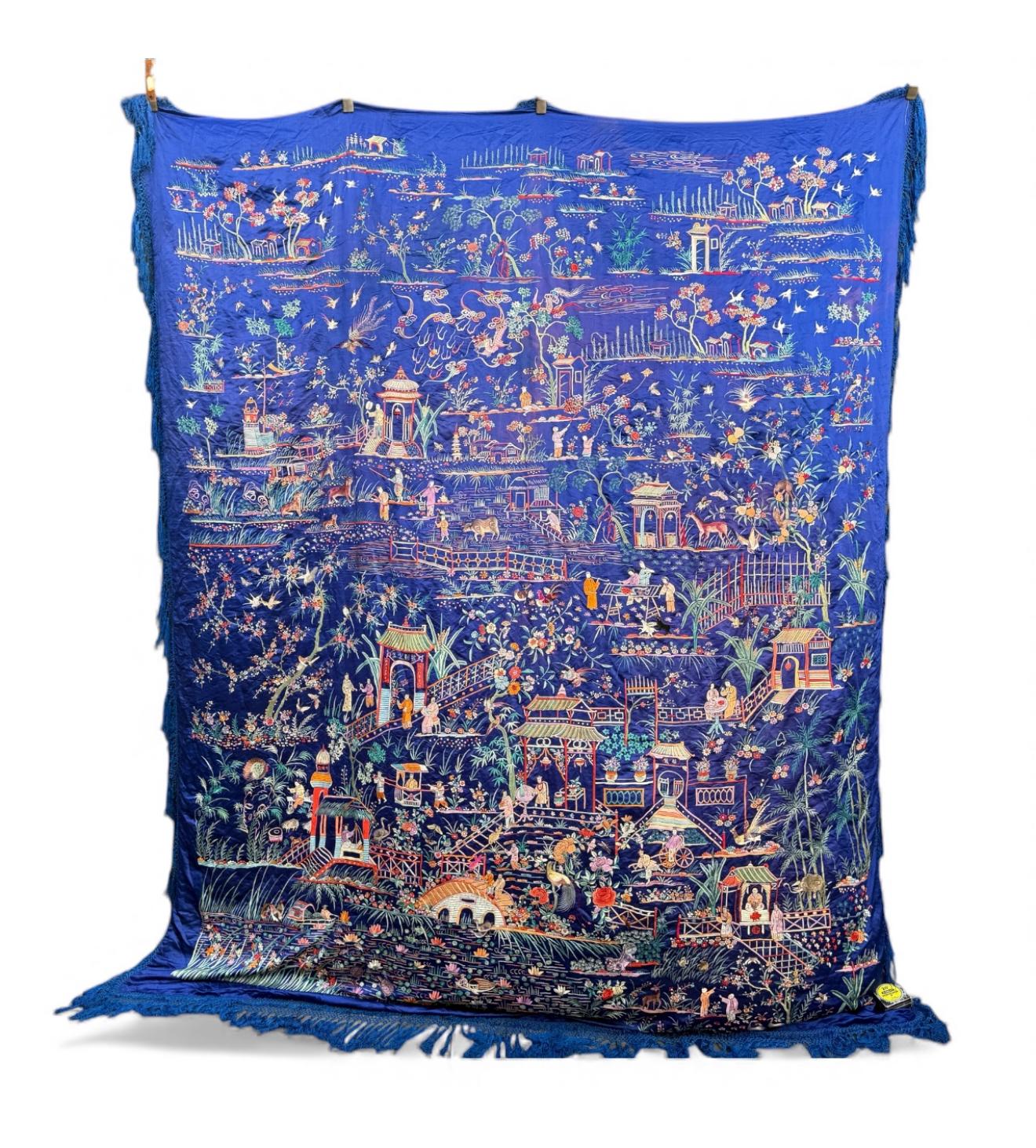 Massive Late Qing to Early Republic Chinese Embroidered Silk Shawl  275 x 214 CM