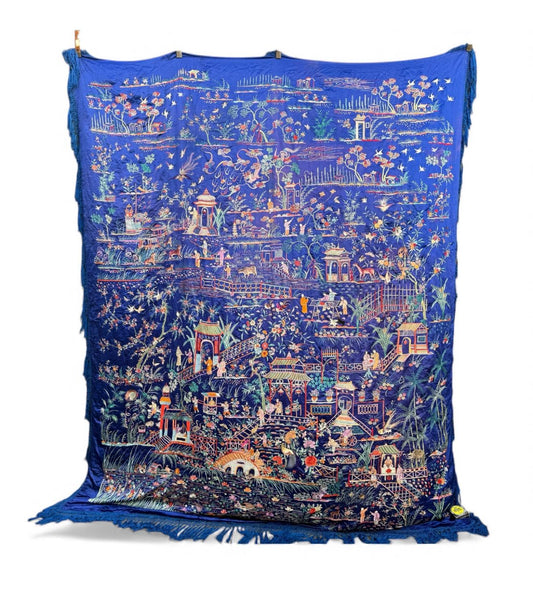 Massive Late Qing to Early Republic Chinese Embroidered Silk Shawl  275 x 214 CM