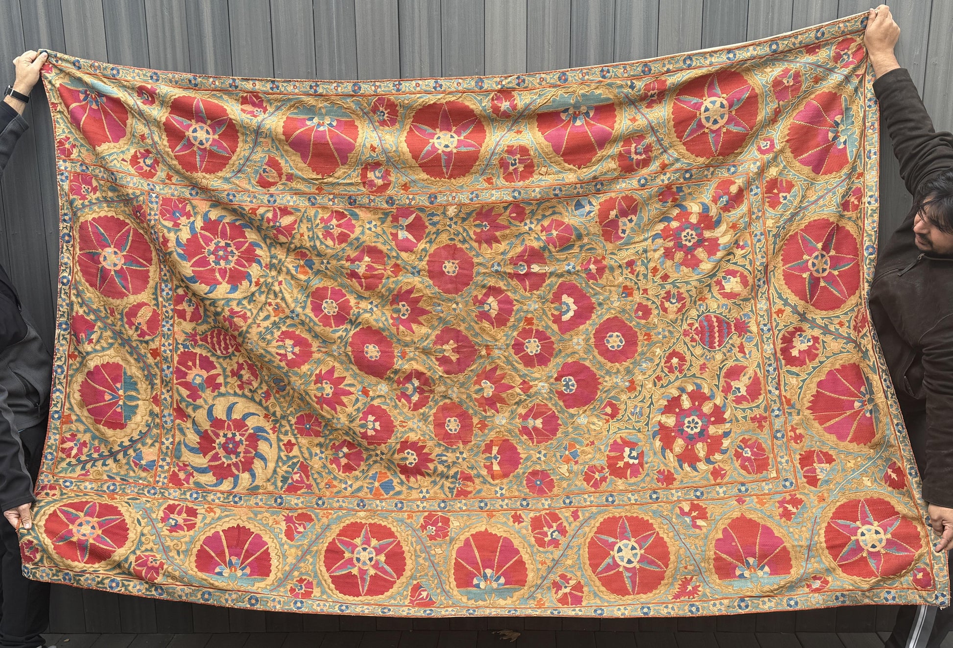 19th Century Uzbek Silk Embroidery Antique Pomegranate & Floral Suzani