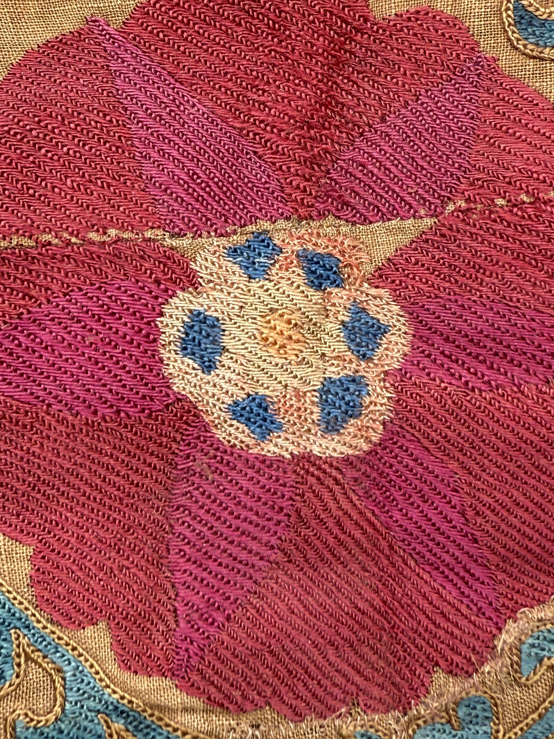 19th Century Uzbek Silk Embroidery Antique Pomegranate & Floral Suzani