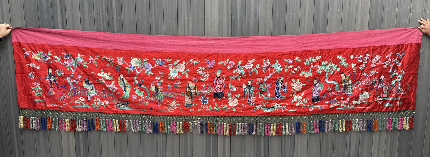 Very Large Late Qing Dynasty Narrative Chinese Silk Textile Panel