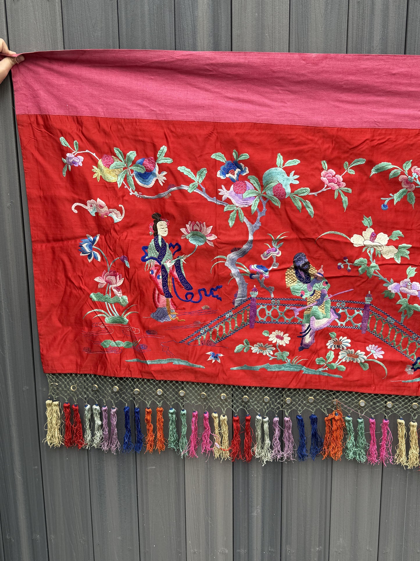 Very Large Late Qing Dynasty Narrative Chinese Silk Textile Panel