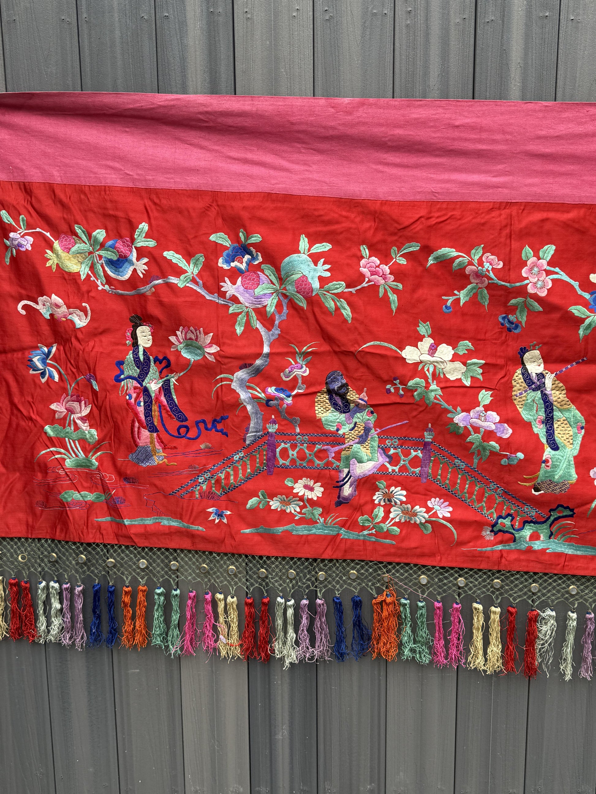 Very Large Late Qing Dynasty Narrative Chinese Silk Textile Panel