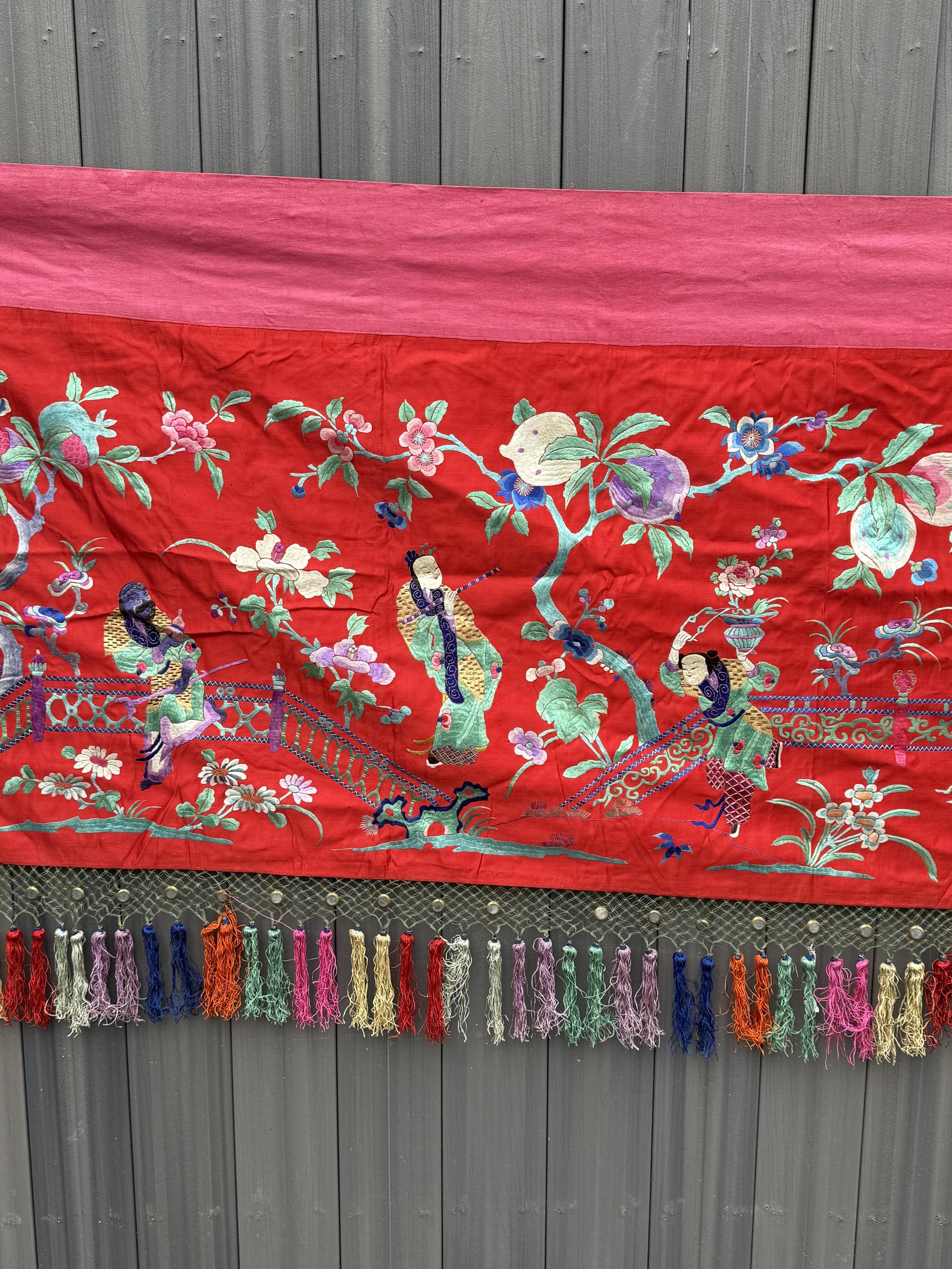 Very Large Late Qing Dynasty Narrative Chinese Silk Textile Panel