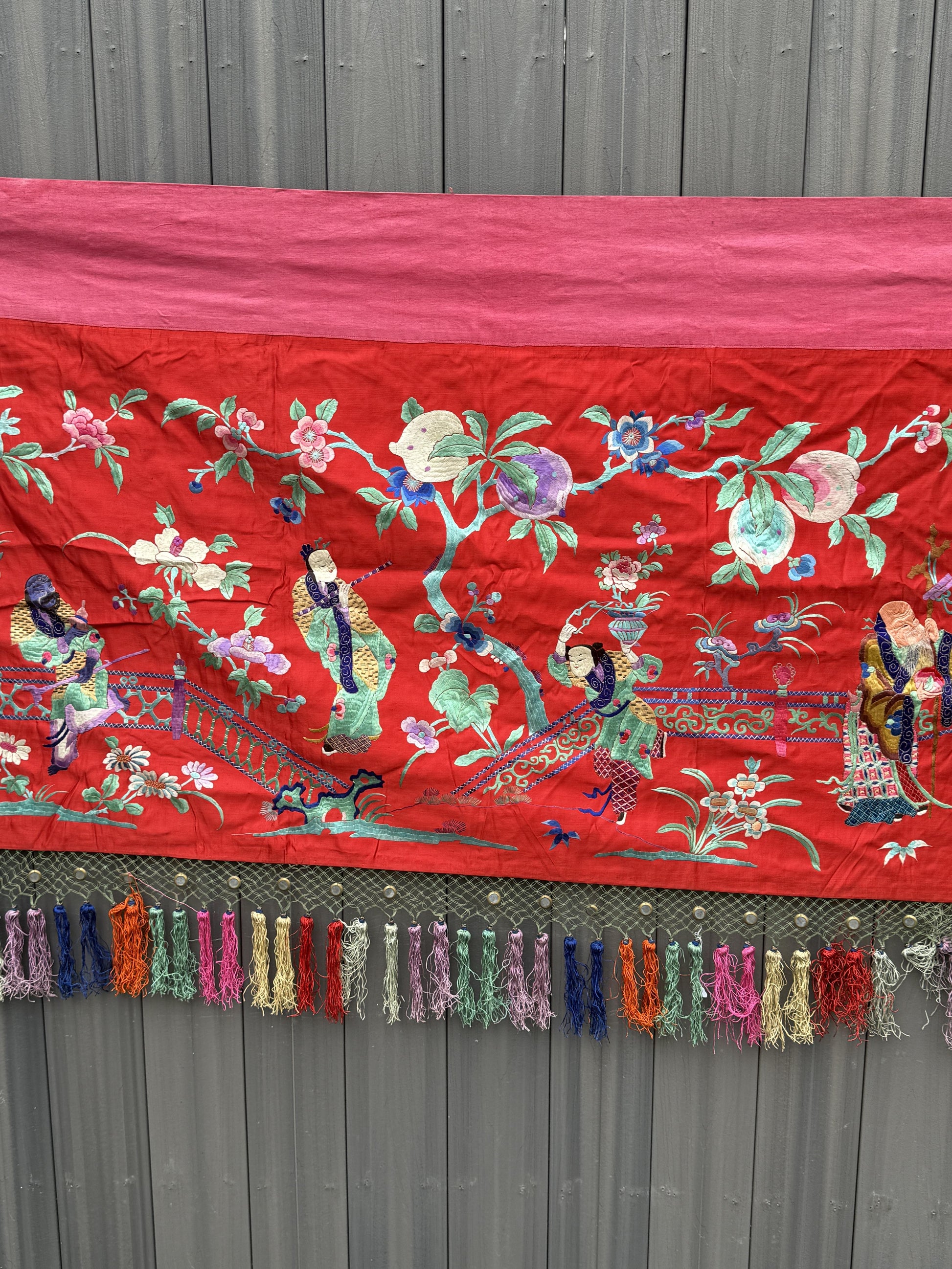 Very Large Late Qing Dynasty Narrative Chinese Silk Textile Panel