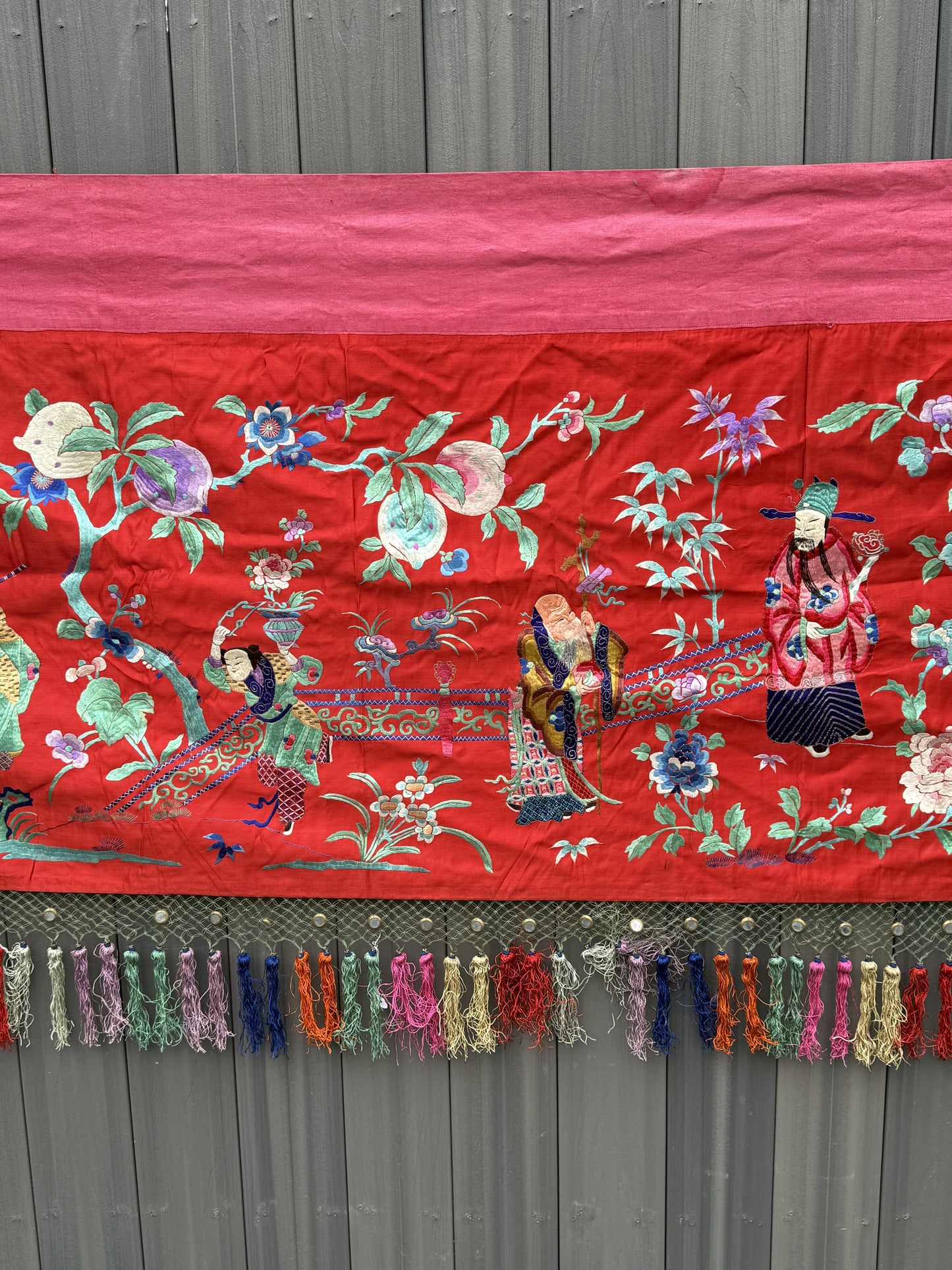 Very Large Late Qing Dynasty Narrative Chinese Silk Textile Panel