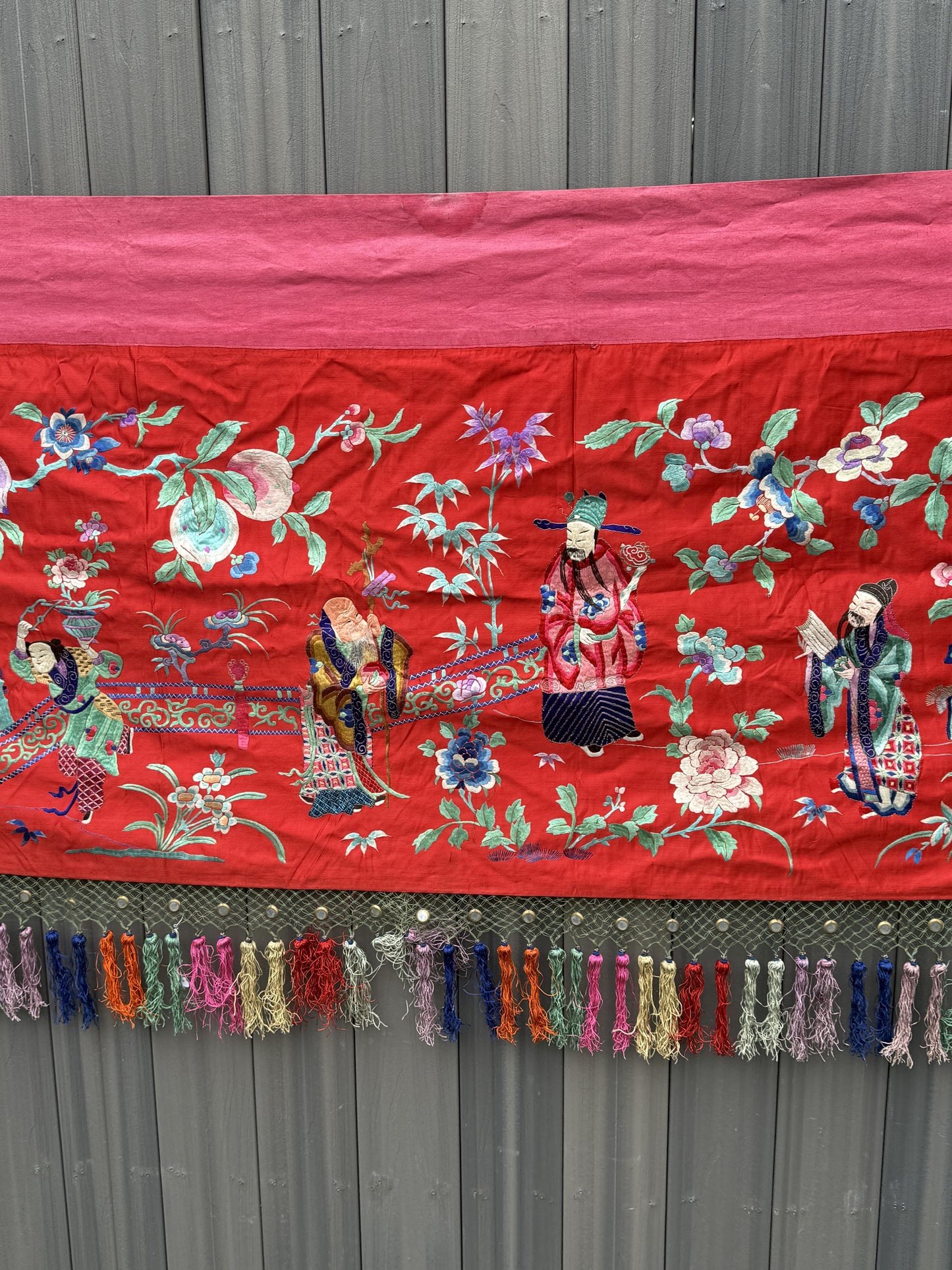 Very Large Late Qing Dynasty Narrative Chinese Silk Textile Panel
