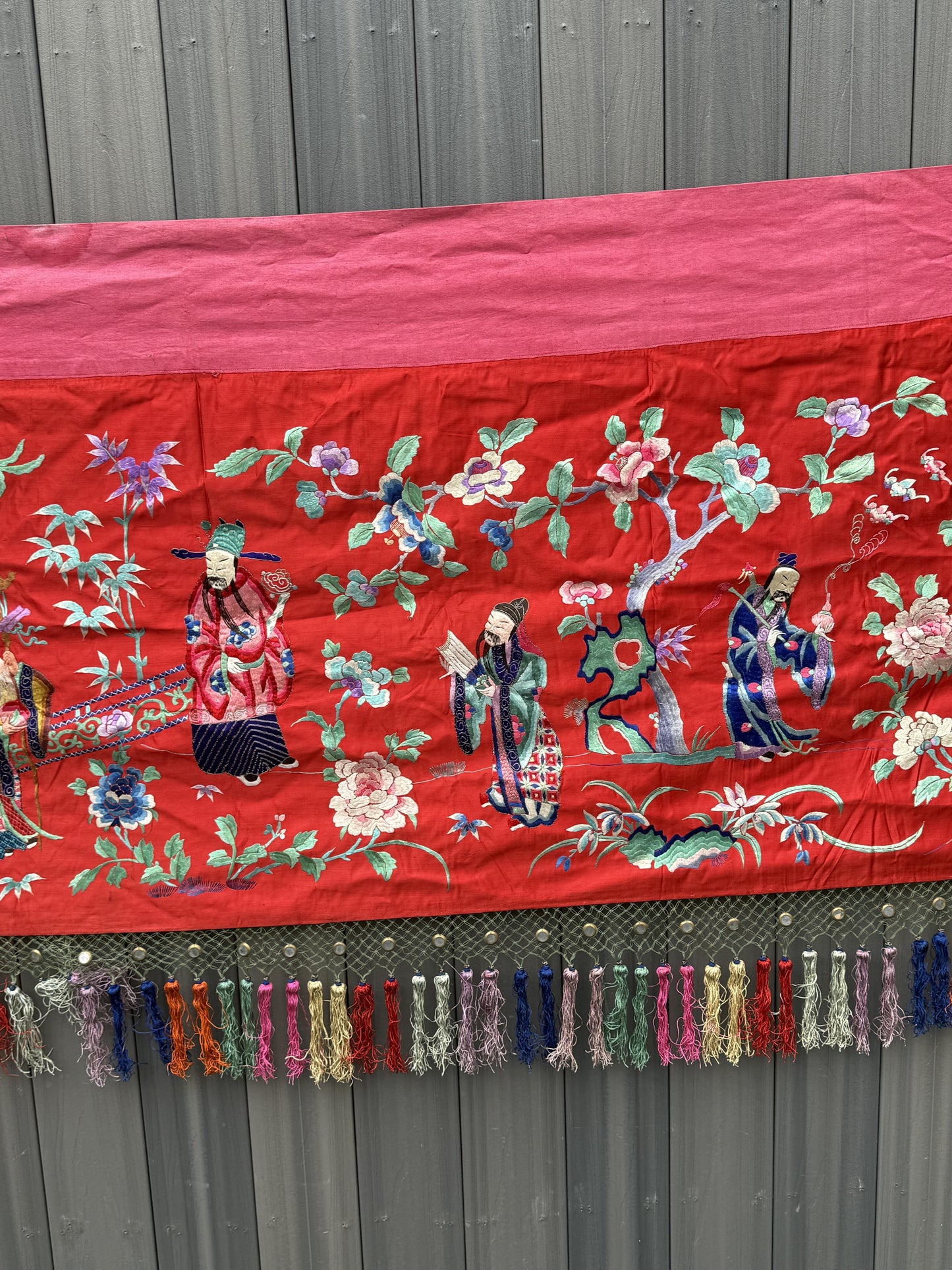 Very Large Late Qing Dynasty Narrative Chinese Silk Textile Panel