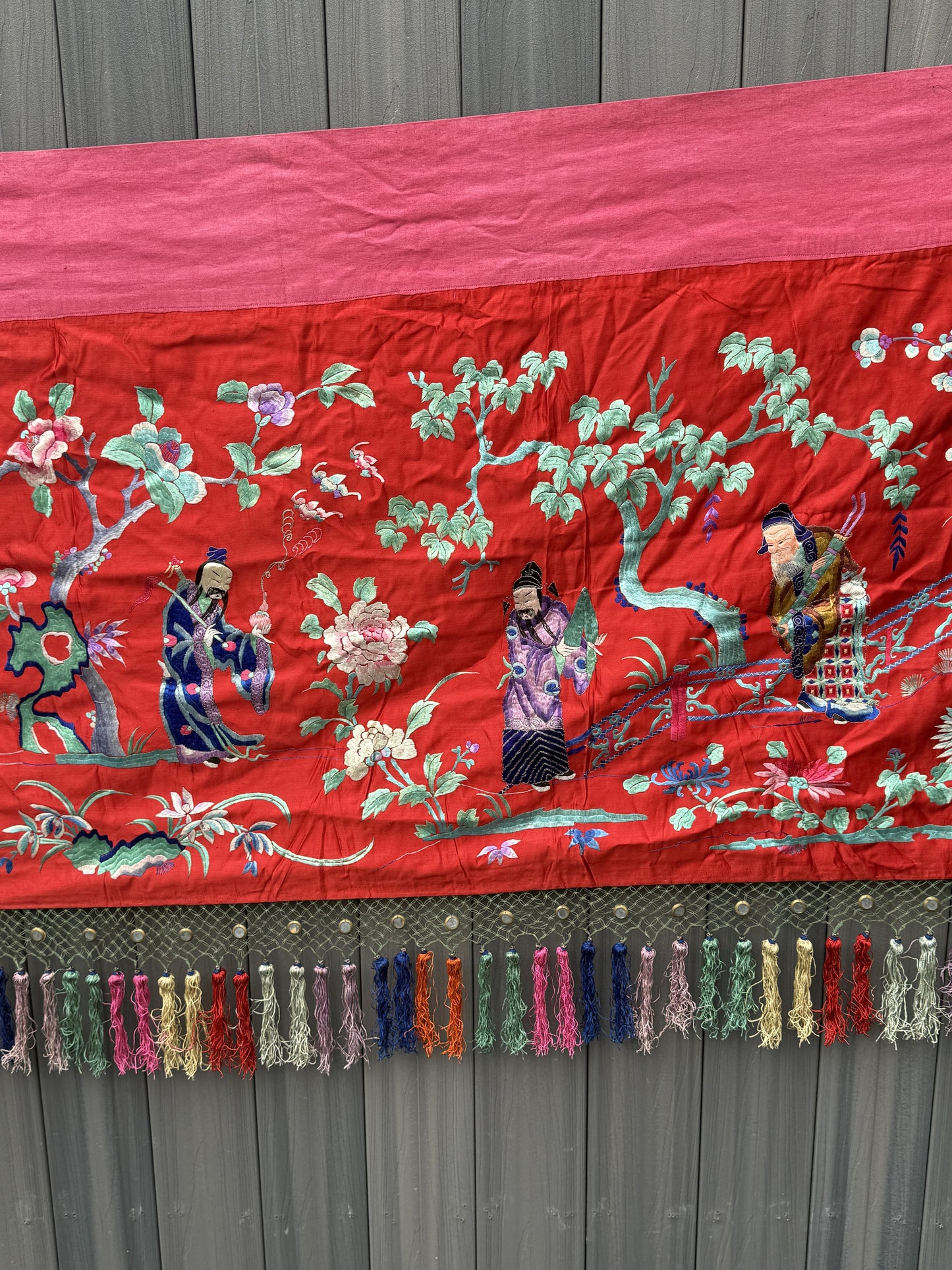 Very Large Late Qing Dynasty Narrative Chinese Silk Textile Panel