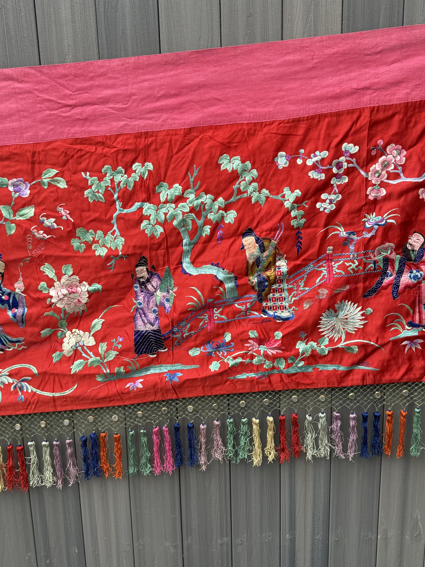 Very Large Late Qing Dynasty Narrative Chinese Silk Textile Panel