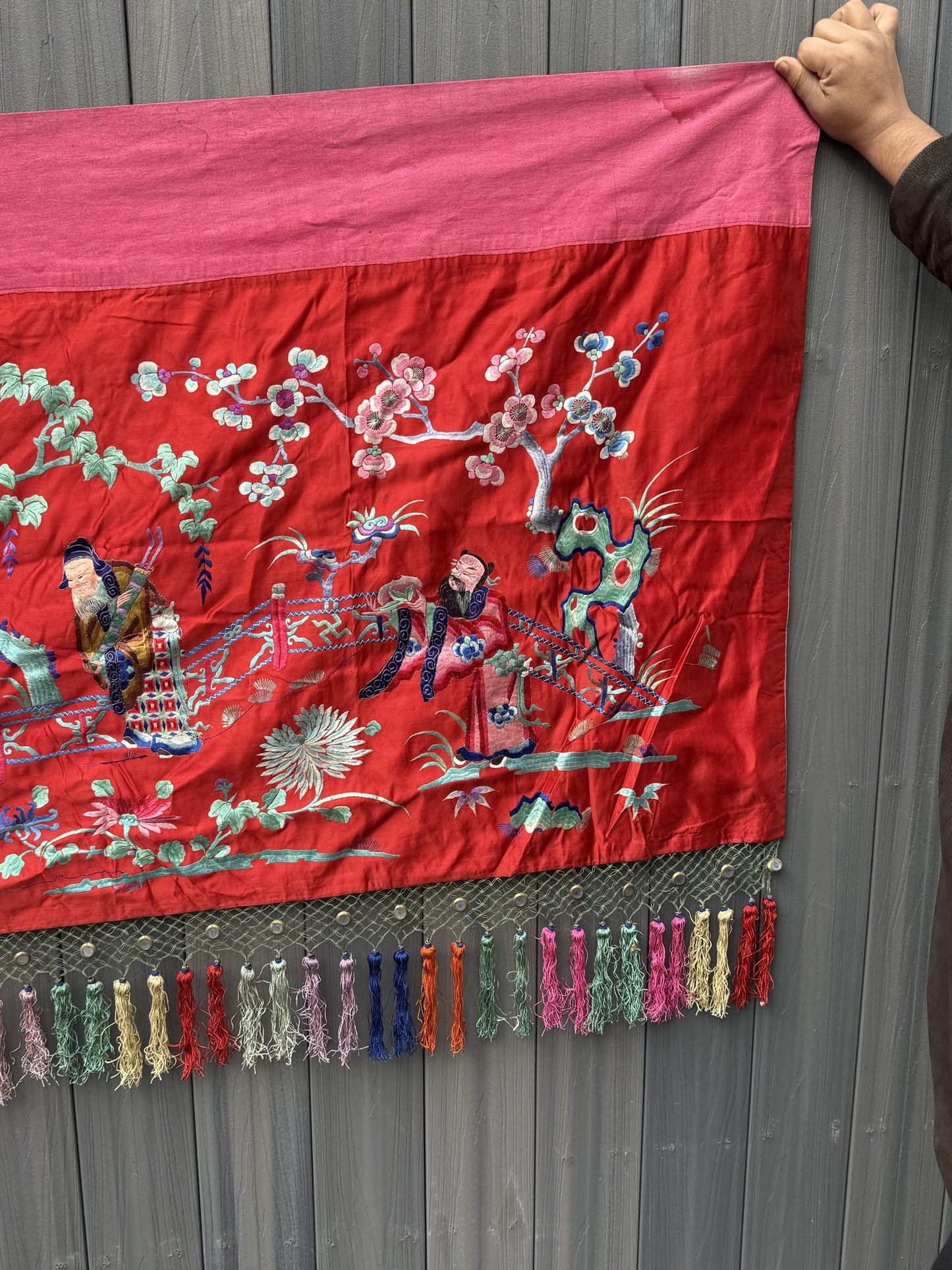 Very Large Late Qing Dynasty Narrative Chinese Silk Textile Panel