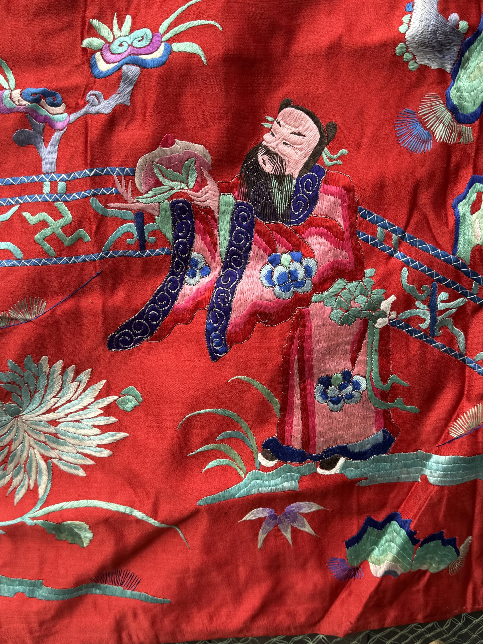 Very Large Late Qing Dynasty Narrative Chinese Silk Textile Panel