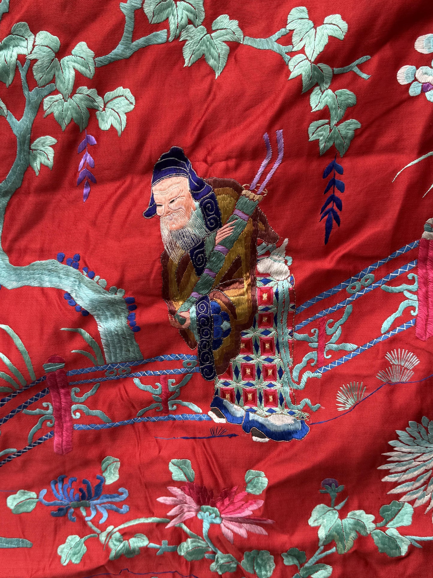 Very Large Late Qing Dynasty Narrative Chinese Silk Textile Panel