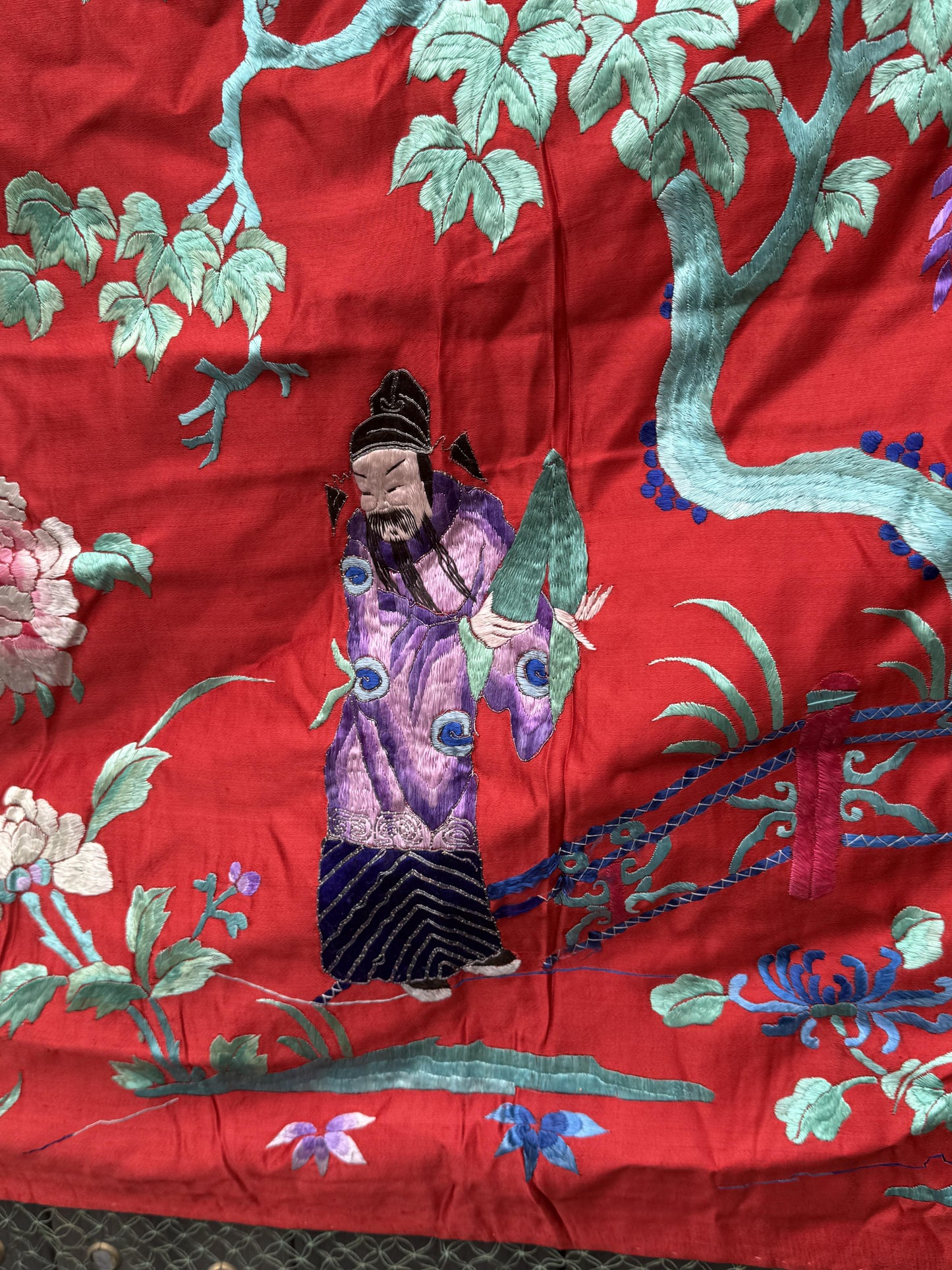 Very Large Late Qing Dynasty Narrative Chinese Silk Textile Panel