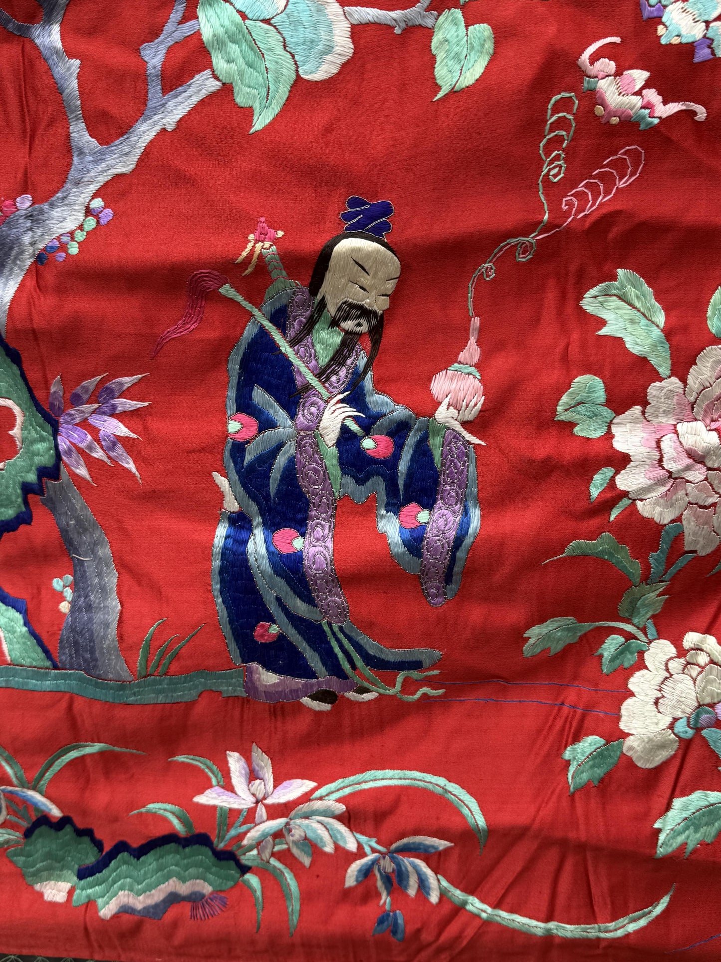 Very Large Late Qing Dynasty Narrative Chinese Silk Textile Panel