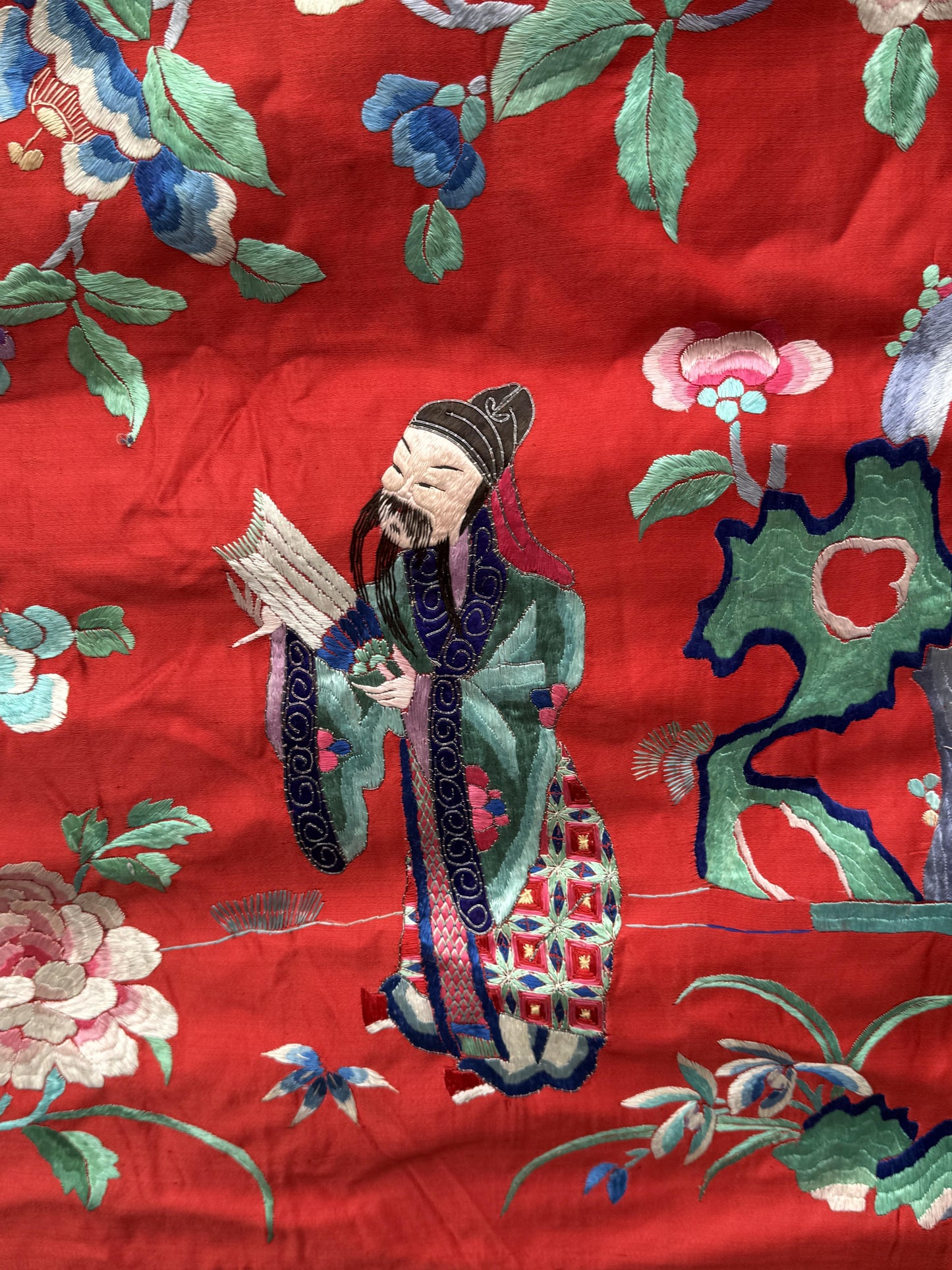 Very Large Late Qing Dynasty Narrative Chinese Silk Textile Panel