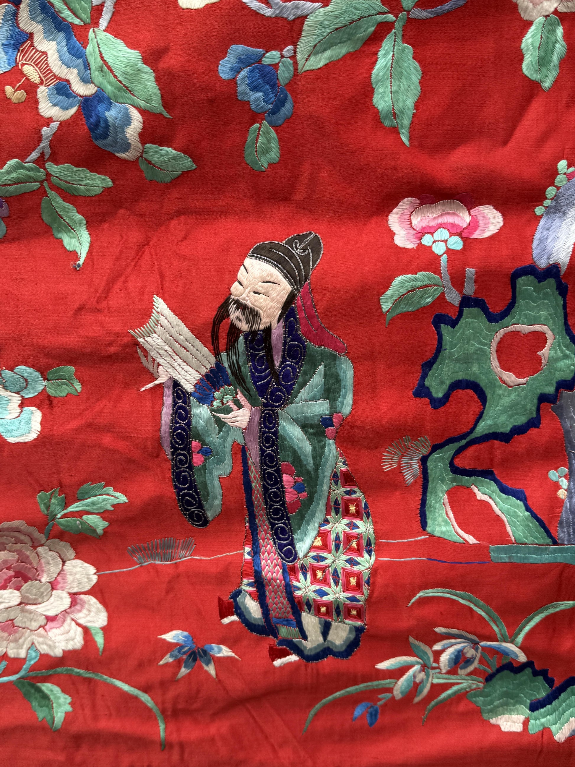 Very Large Late Qing Dynasty Narrative Chinese Silk Textile Panel