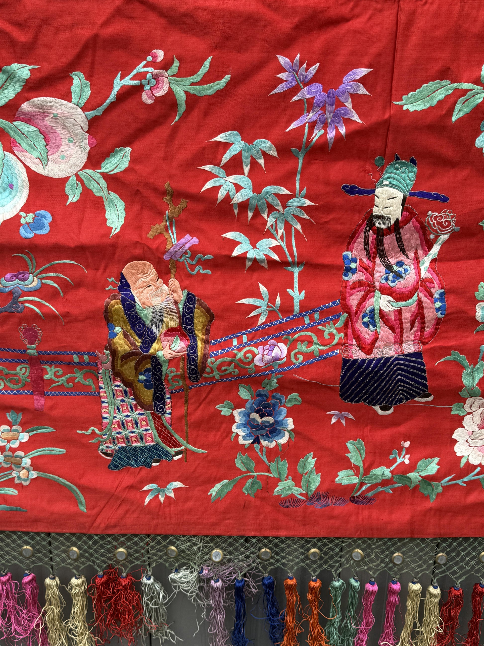 Very Large Late Qing Dynasty Narrative Chinese Silk Textile Panel