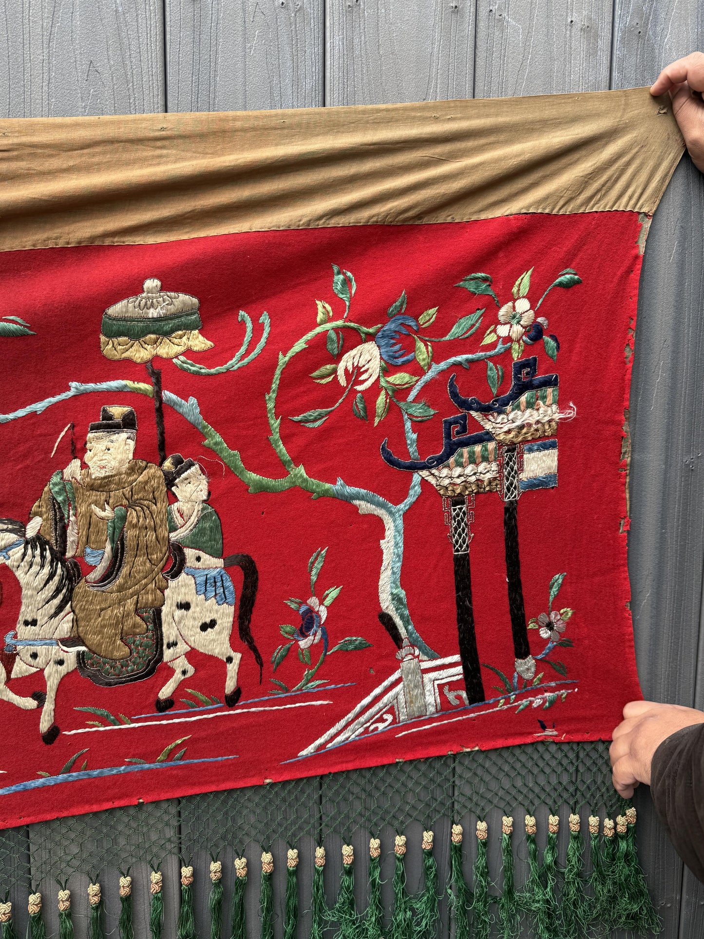 Massive Late Qing Dynasty Chinese Silk & Felt Narrative Textile Panel