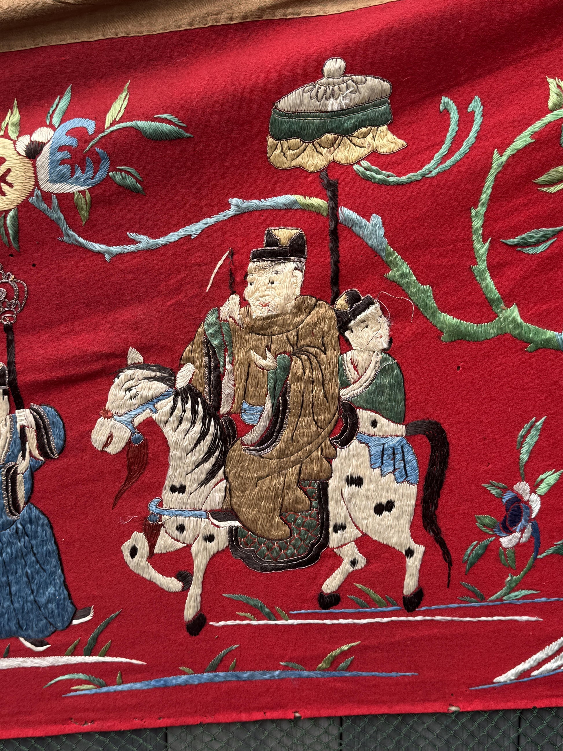 Massive Late Qing Dynasty Chinese Silk & Felt Narrative Textile Panel
