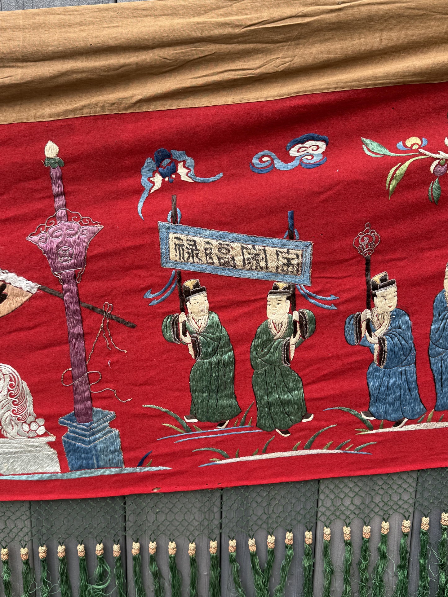 Massive Late Qing Dynasty Chinese Silk & Felt Narrative Textile Panel