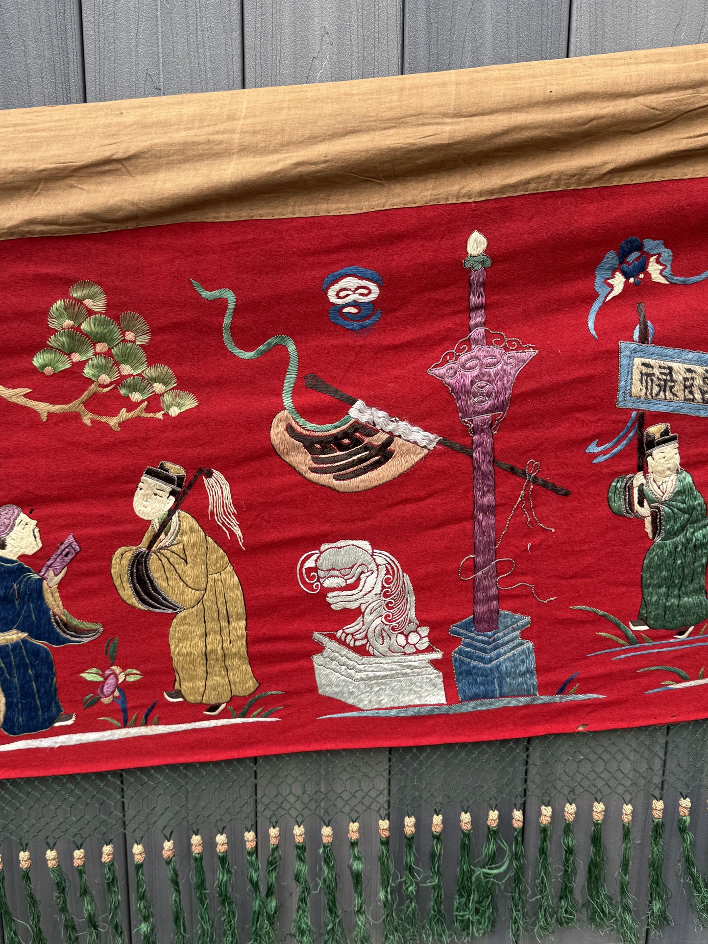 Massive Late Qing Dynasty Chinese Silk & Felt Narrative Textile Panel