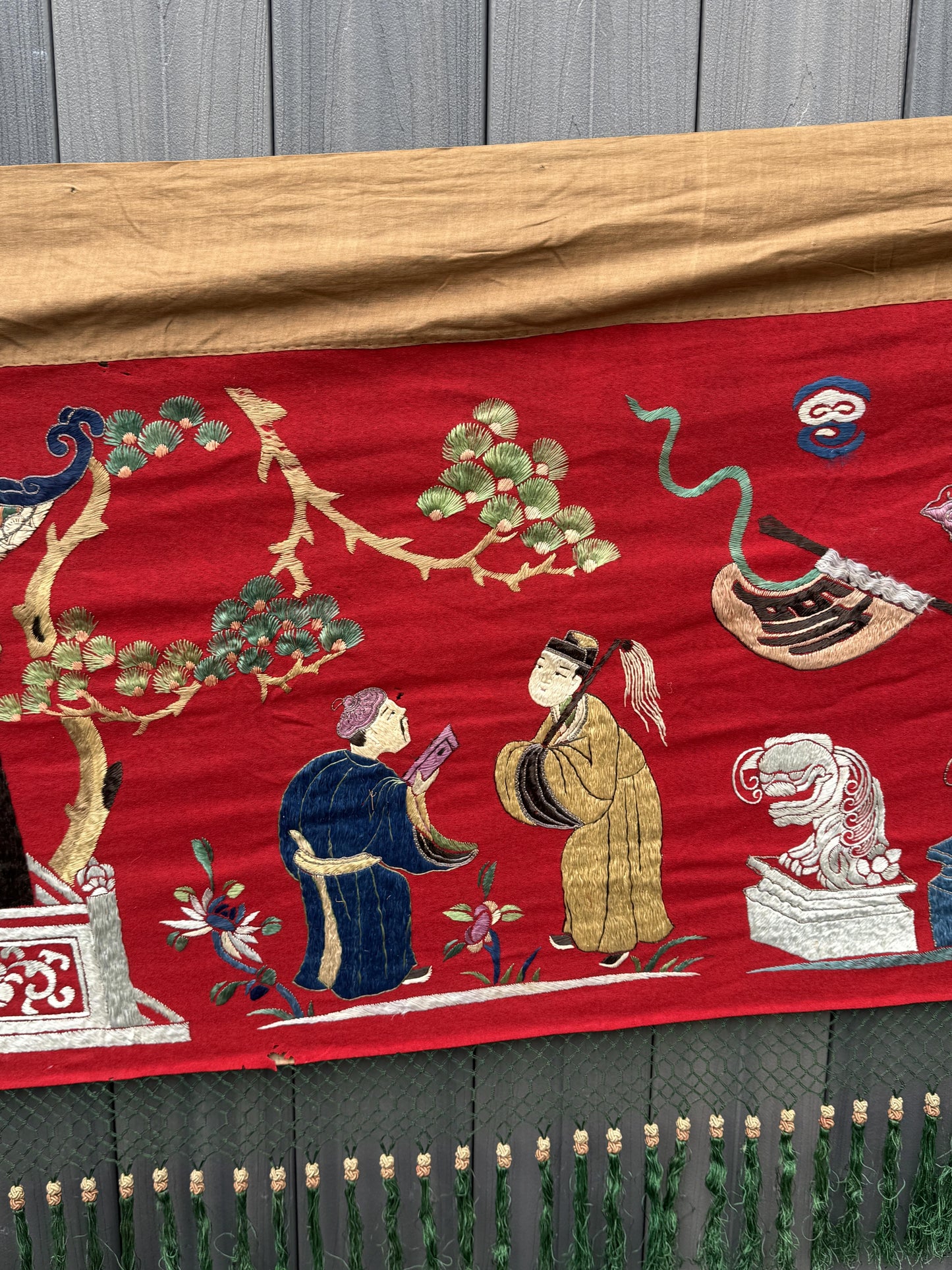 Massive Late Qing Dynasty Chinese Silk & Felt Narrative Textile Panel
