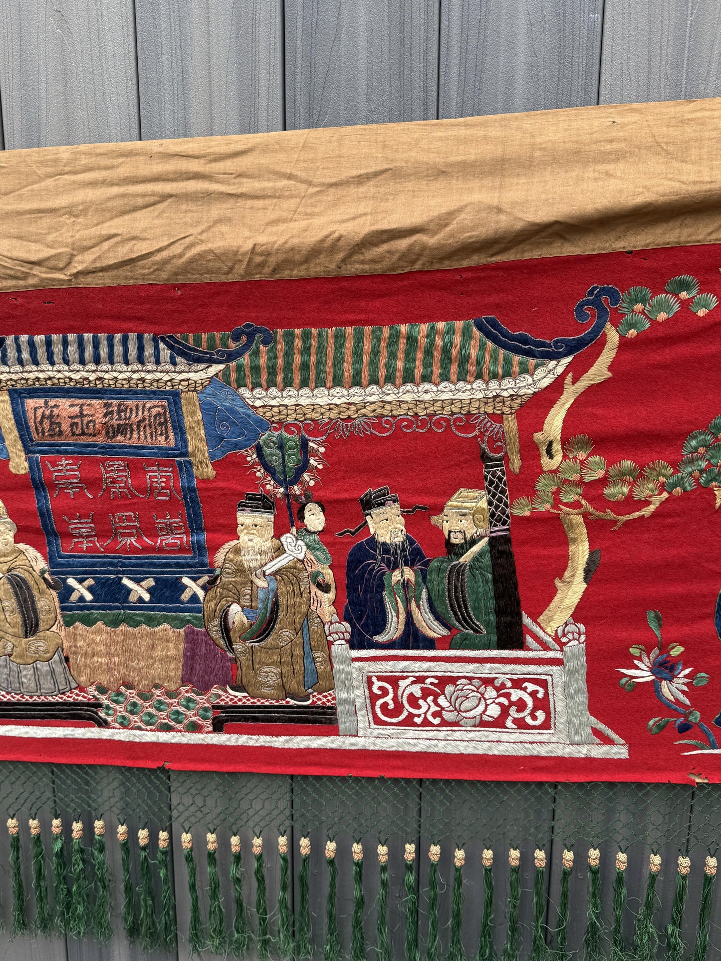 Massive Late Qing Dynasty Chinese Silk & Felt Narrative Textile Panel