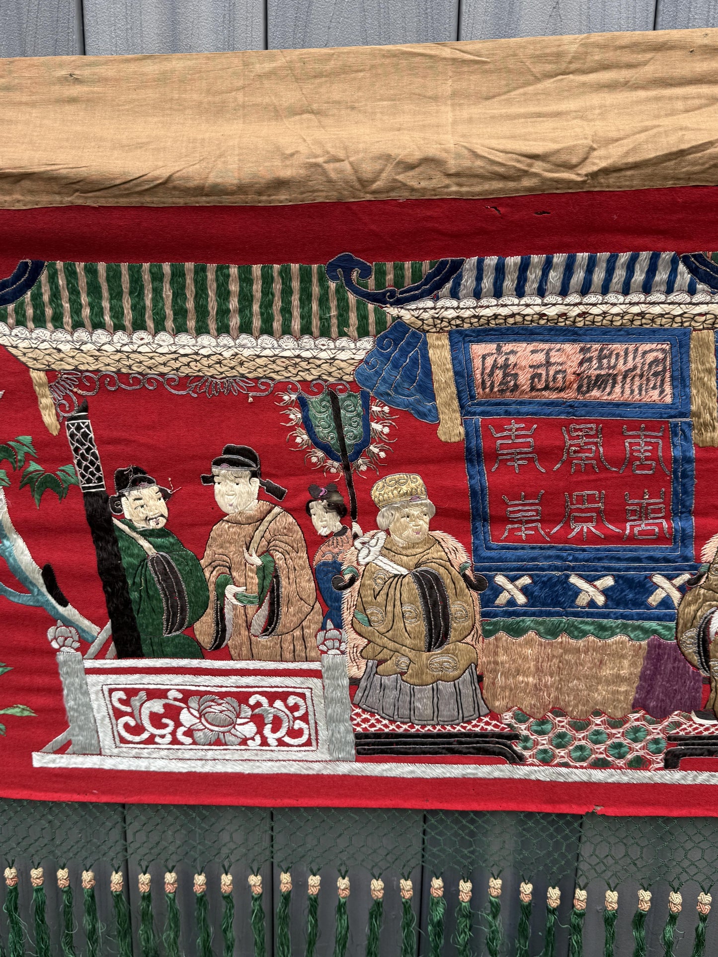 Massive Late Qing Dynasty Chinese Silk & Felt Narrative Textile Panel
