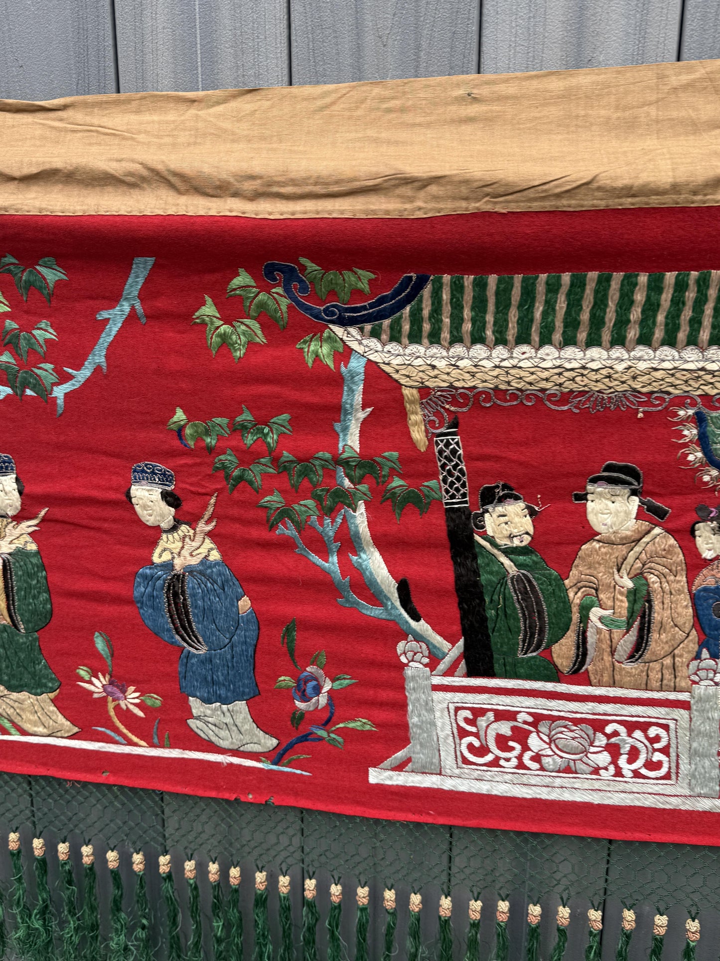 Massive Late Qing Dynasty Chinese Silk & Felt Narrative Textile Panel