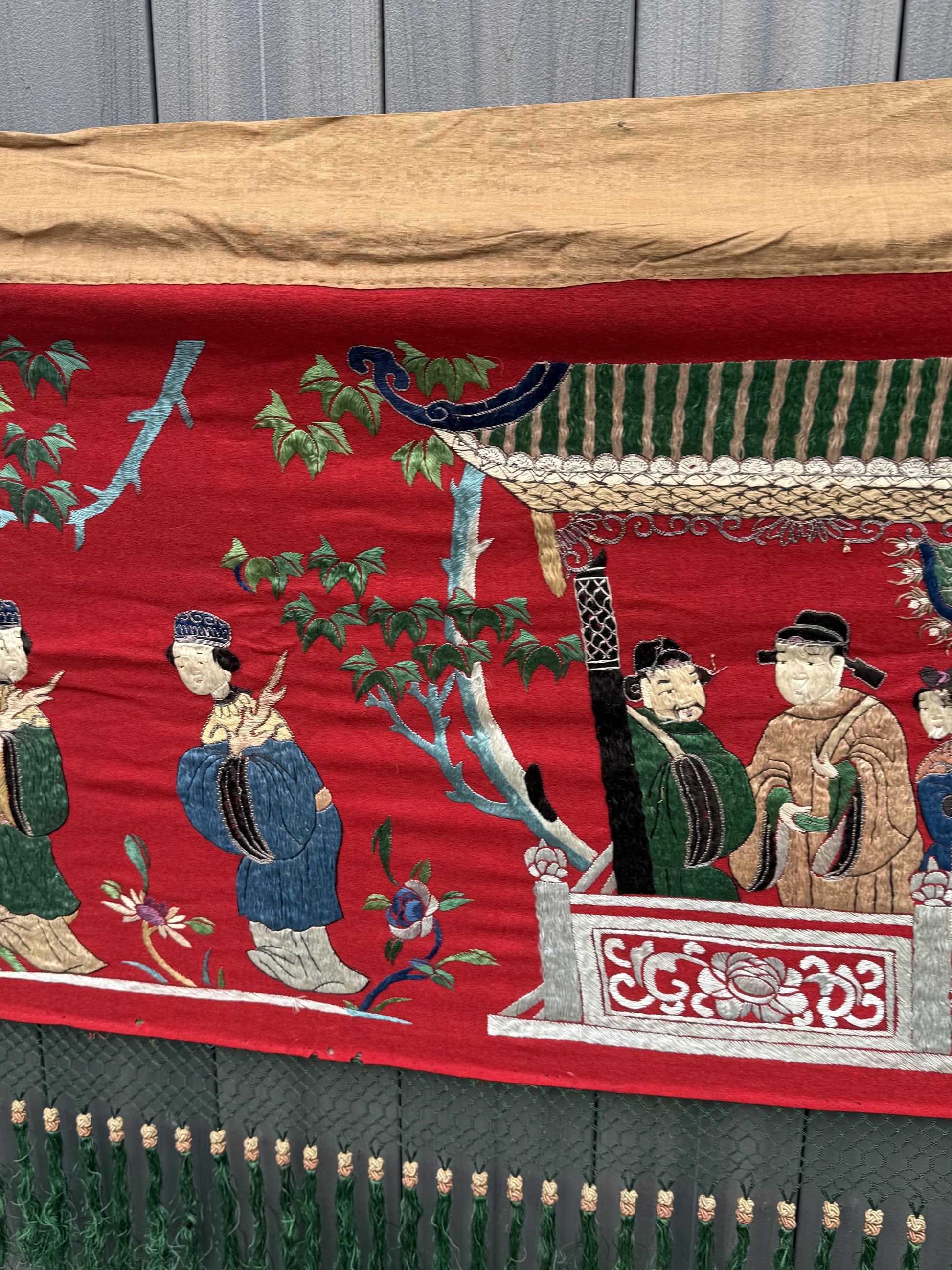 Massive Late Qing Dynasty Chinese Silk & Felt Narrative Textile Panel