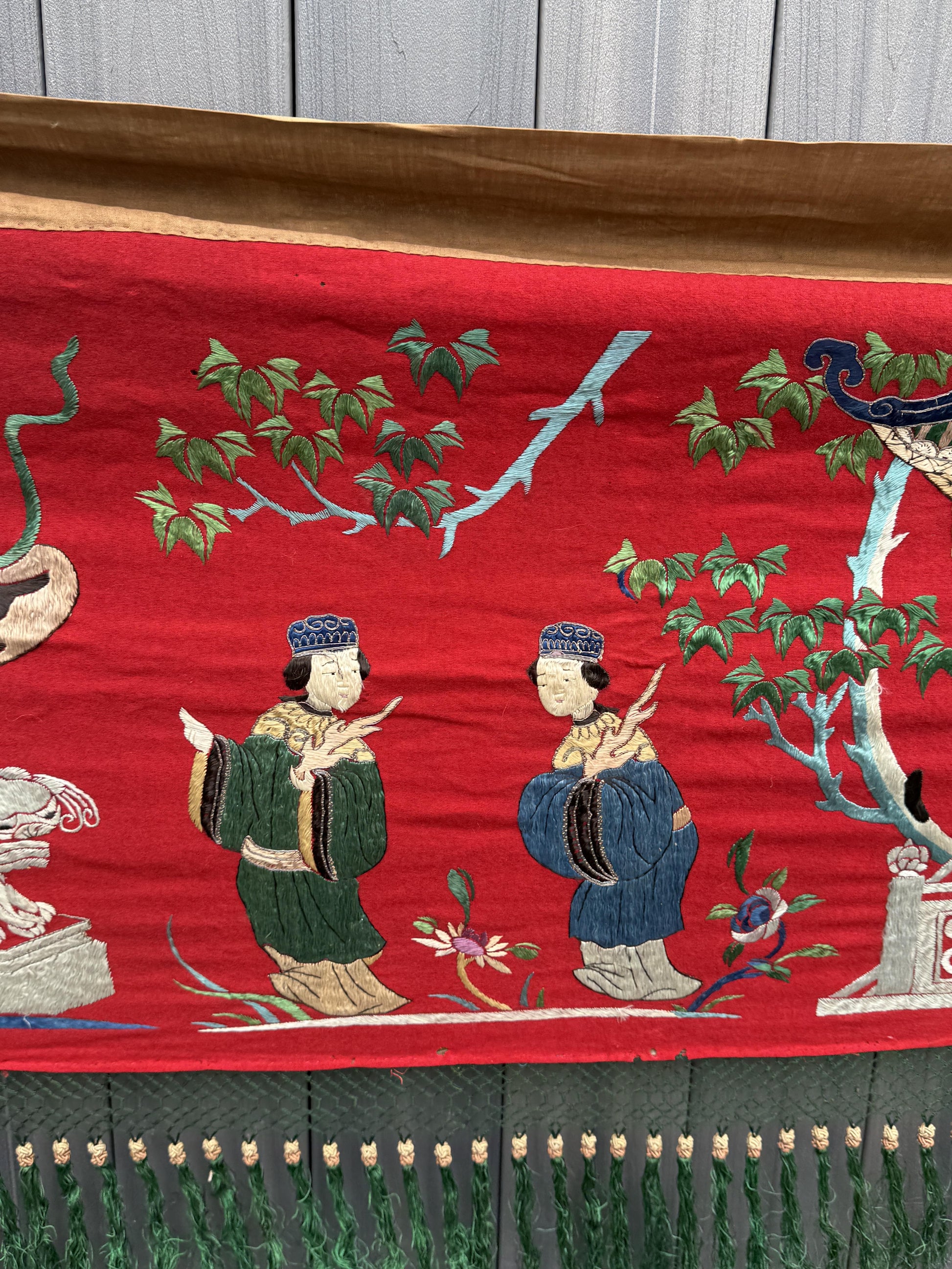 Massive Late Qing Dynasty Chinese Silk & Felt Narrative Textile Panel