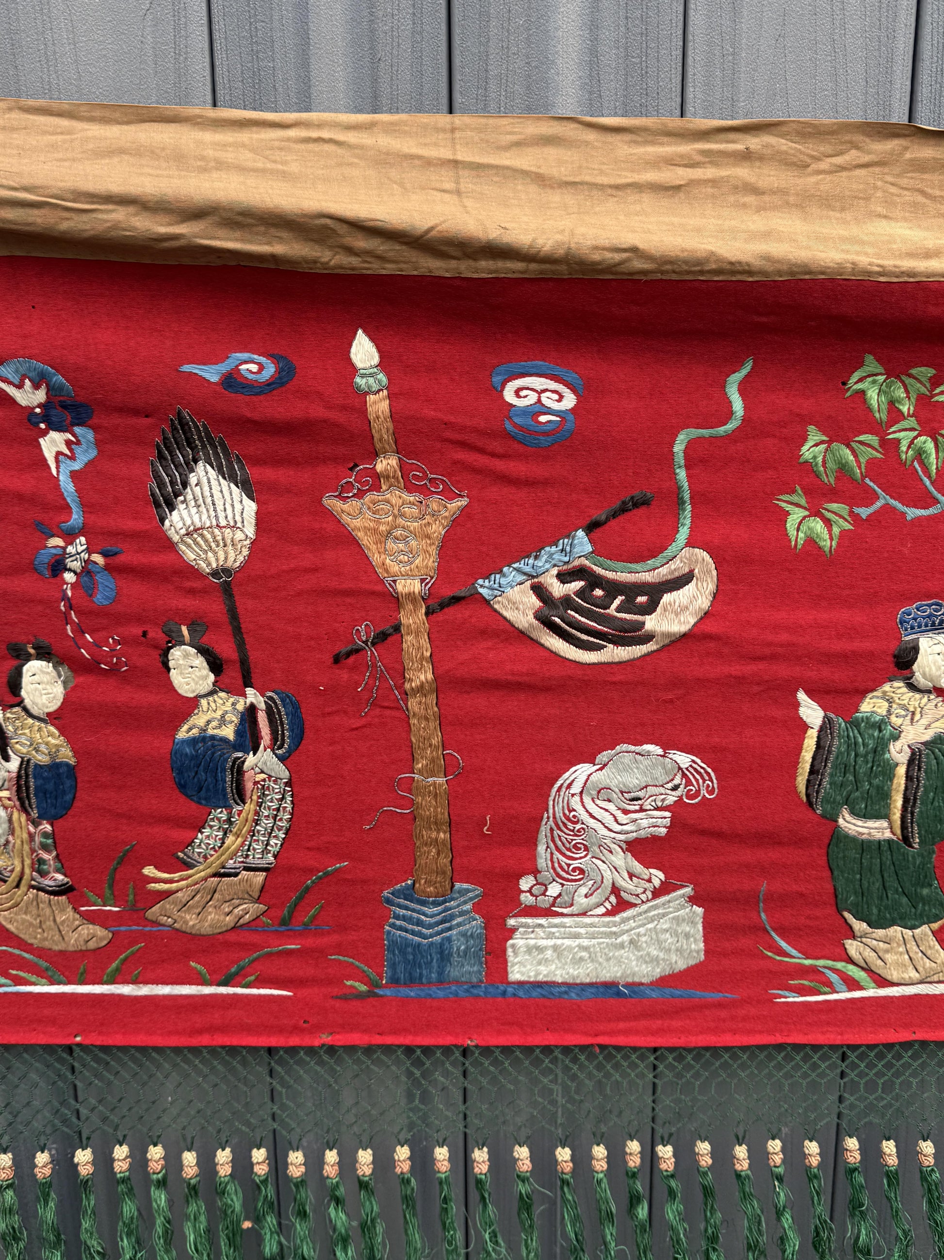 Massive Late Qing Dynasty Chinese Silk & Felt Narrative Textile Panel