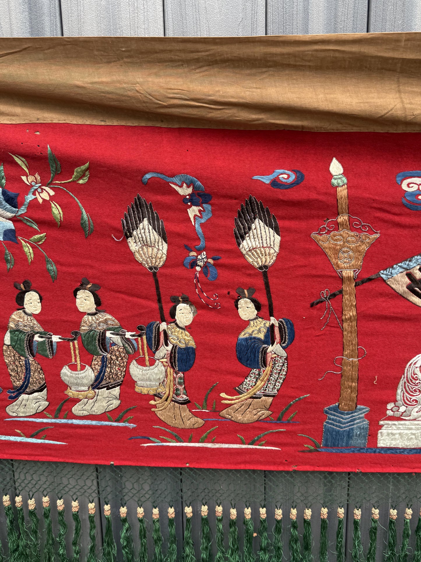 Massive Late Qing Dynasty Chinese Silk & Felt Narrative Textile Panel