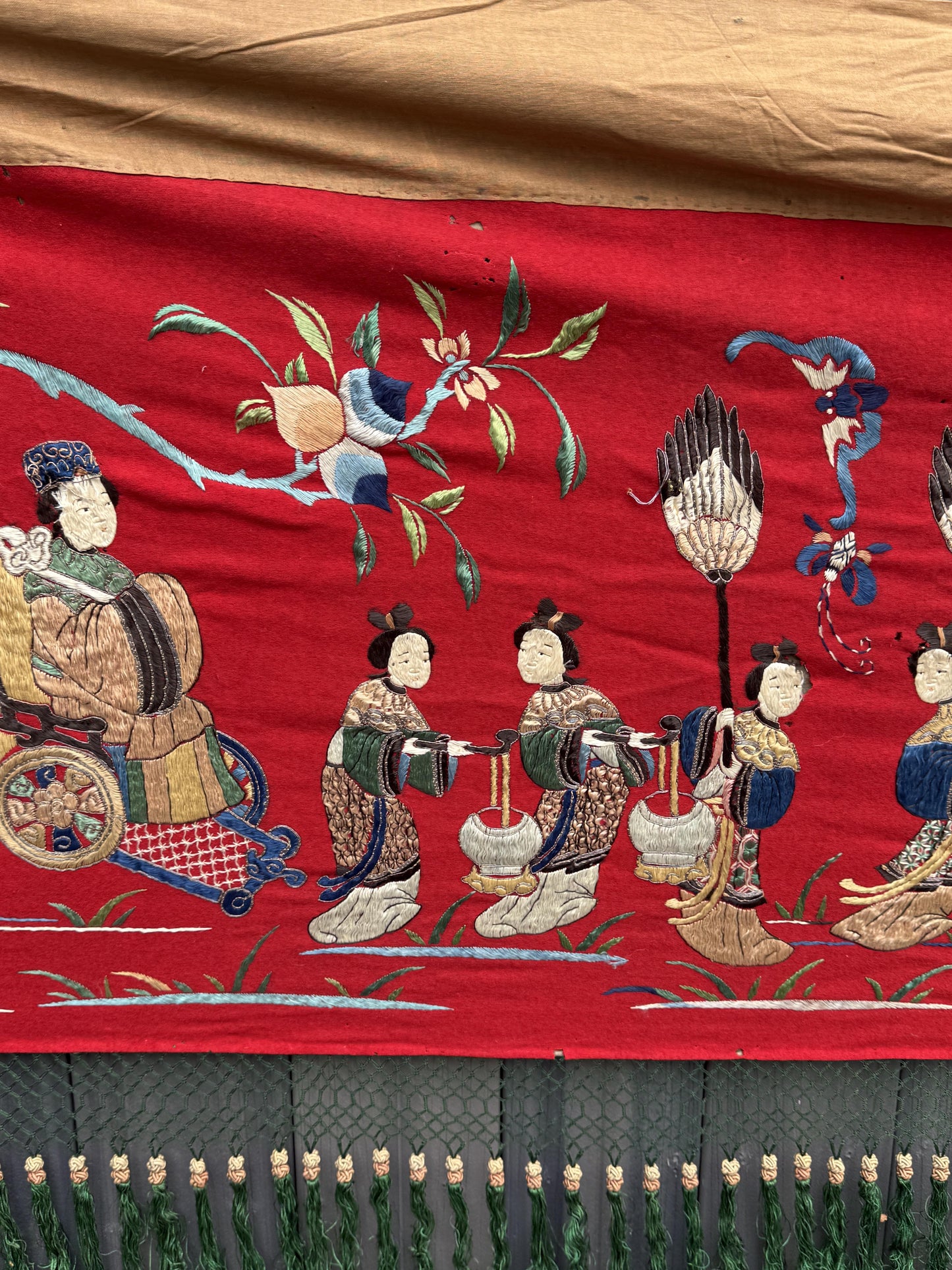 Massive Late Qing Dynasty Chinese Silk & Felt Narrative Textile Panel