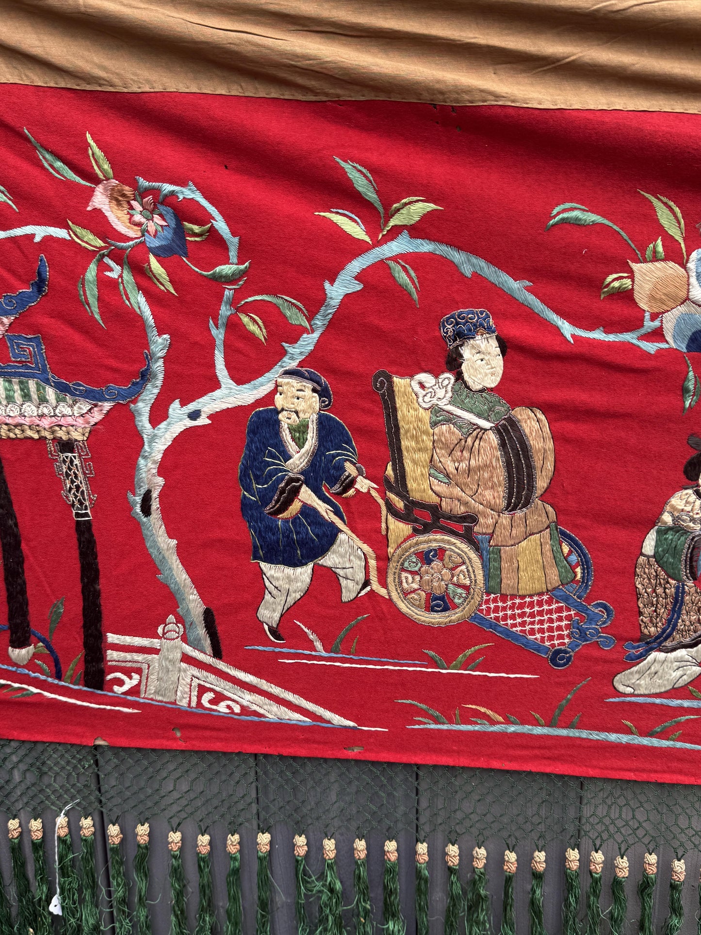 Massive Late Qing Dynasty Chinese Silk & Felt Narrative Textile Panel