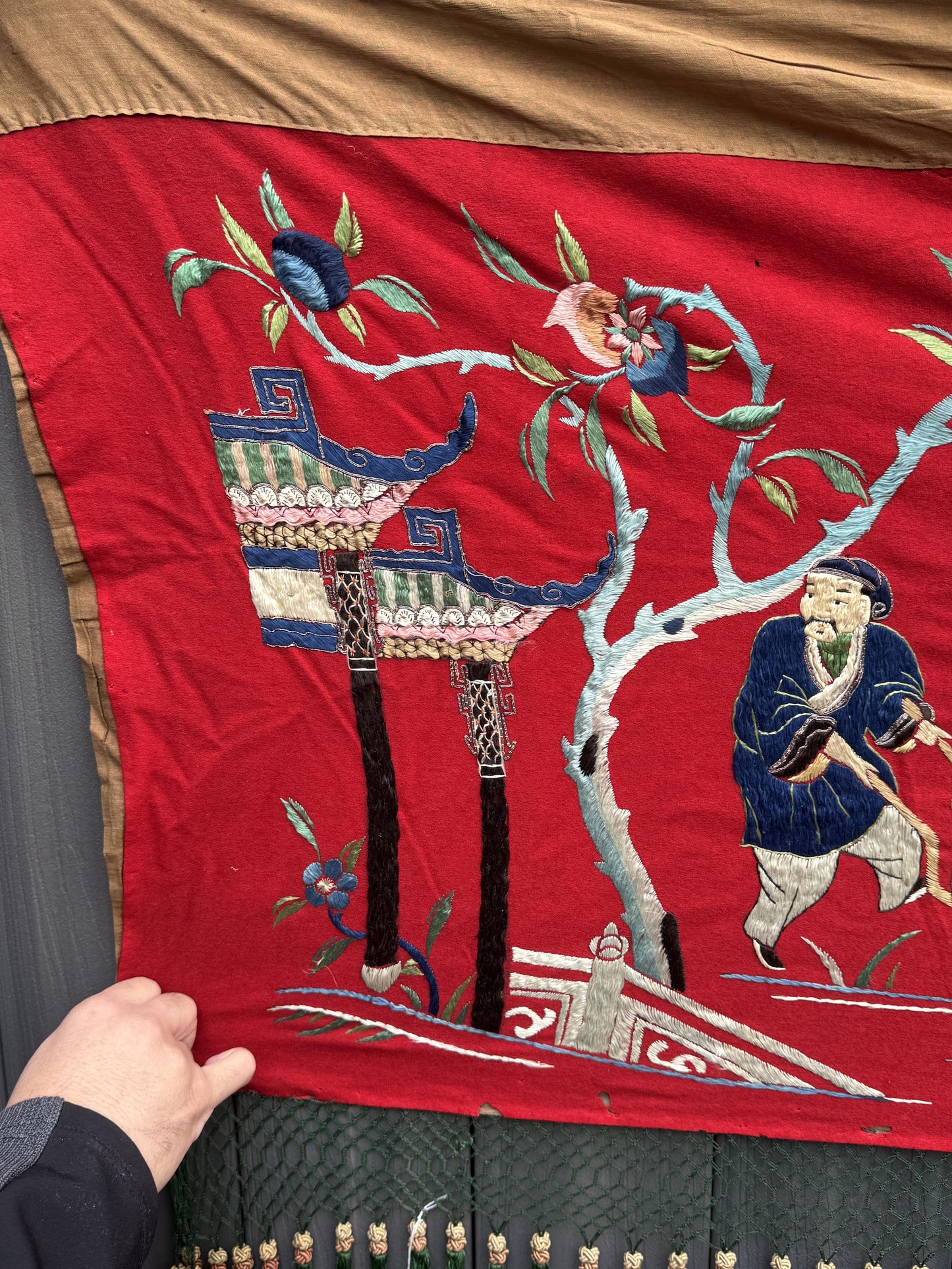 Massive Late Qing Dynasty Chinese Silk & Felt Narrative Textile Panel