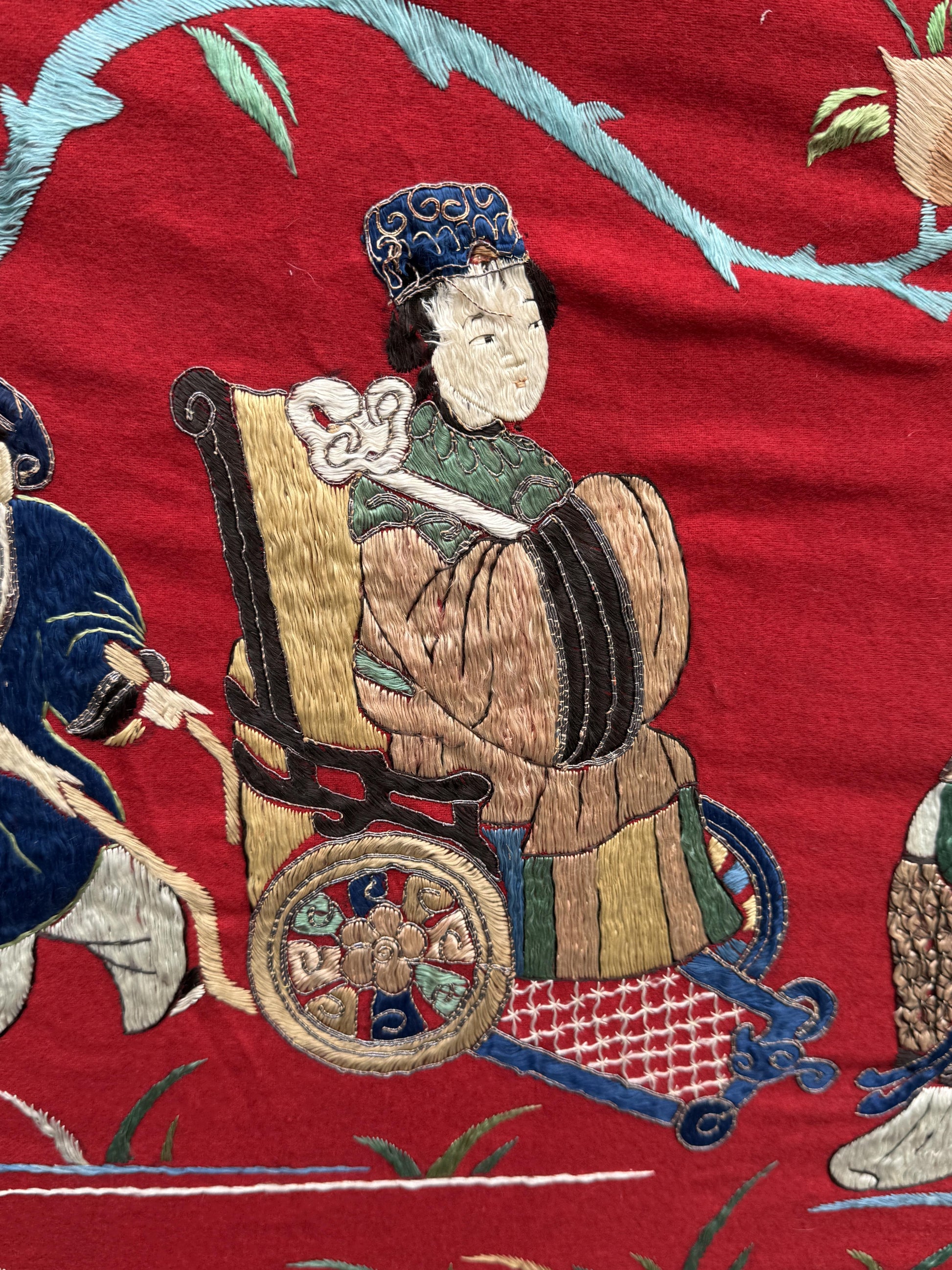 Massive Late Qing Dynasty Chinese Silk & Felt Narrative Textile Panel