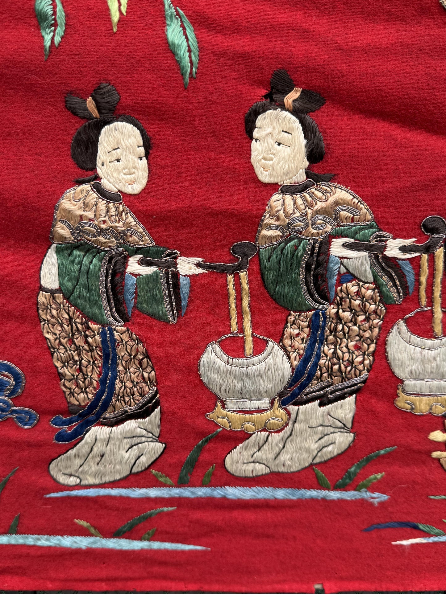 Massive Late Qing Dynasty Chinese Silk & Felt Narrative Textile Panel