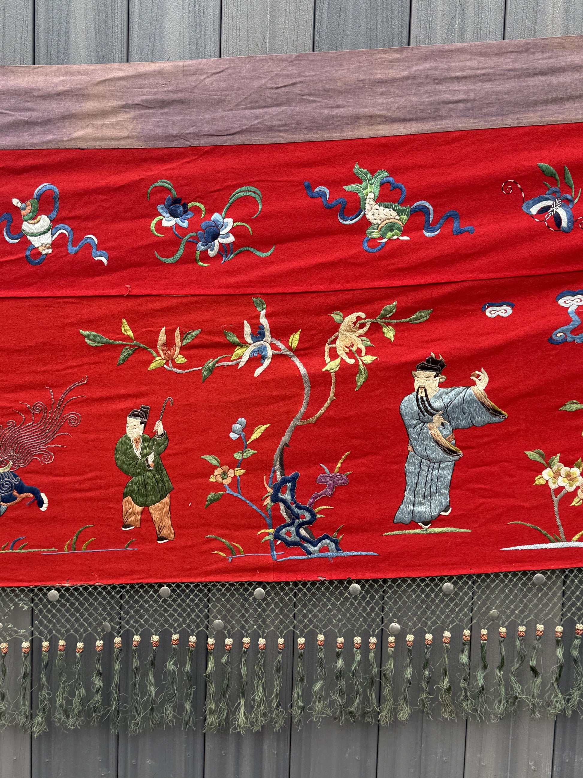 Super Large Antique Late Qing Dynasty Chinese Silk & Felt Narrative Panel