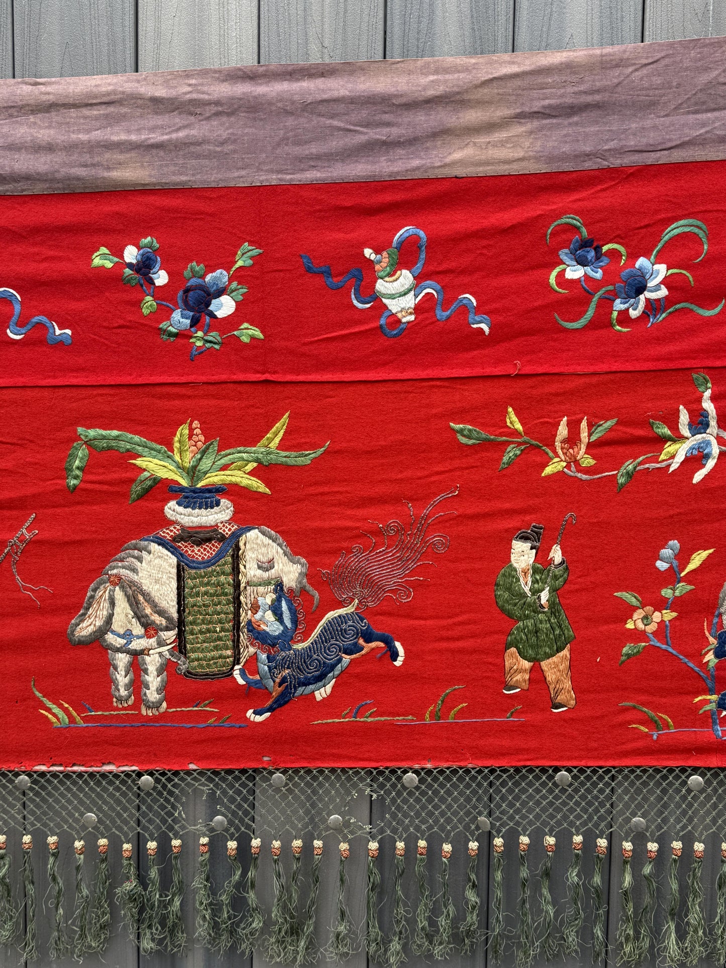 Super Large Antique Late Qing Dynasty Chinese Silk & Felt Narrative Panel