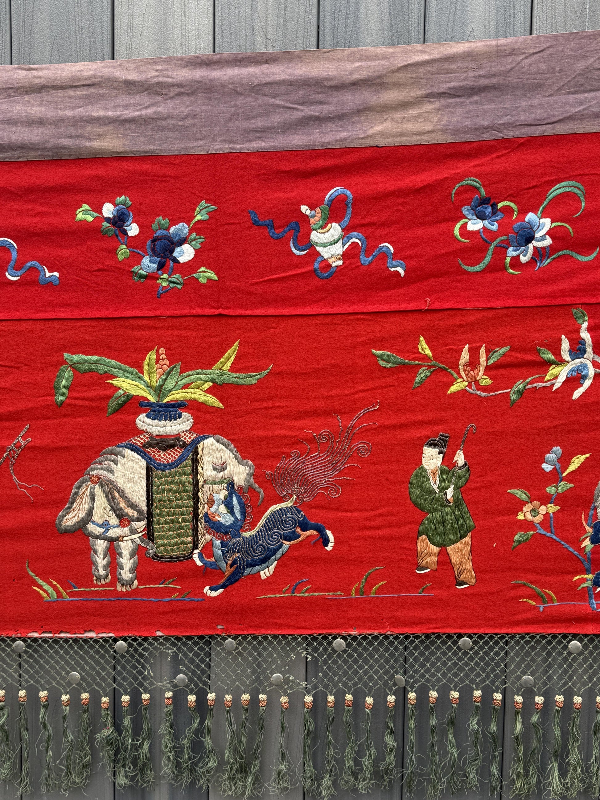 Super Large Antique Late Qing Dynasty Chinese Silk & Felt Narrative Panel