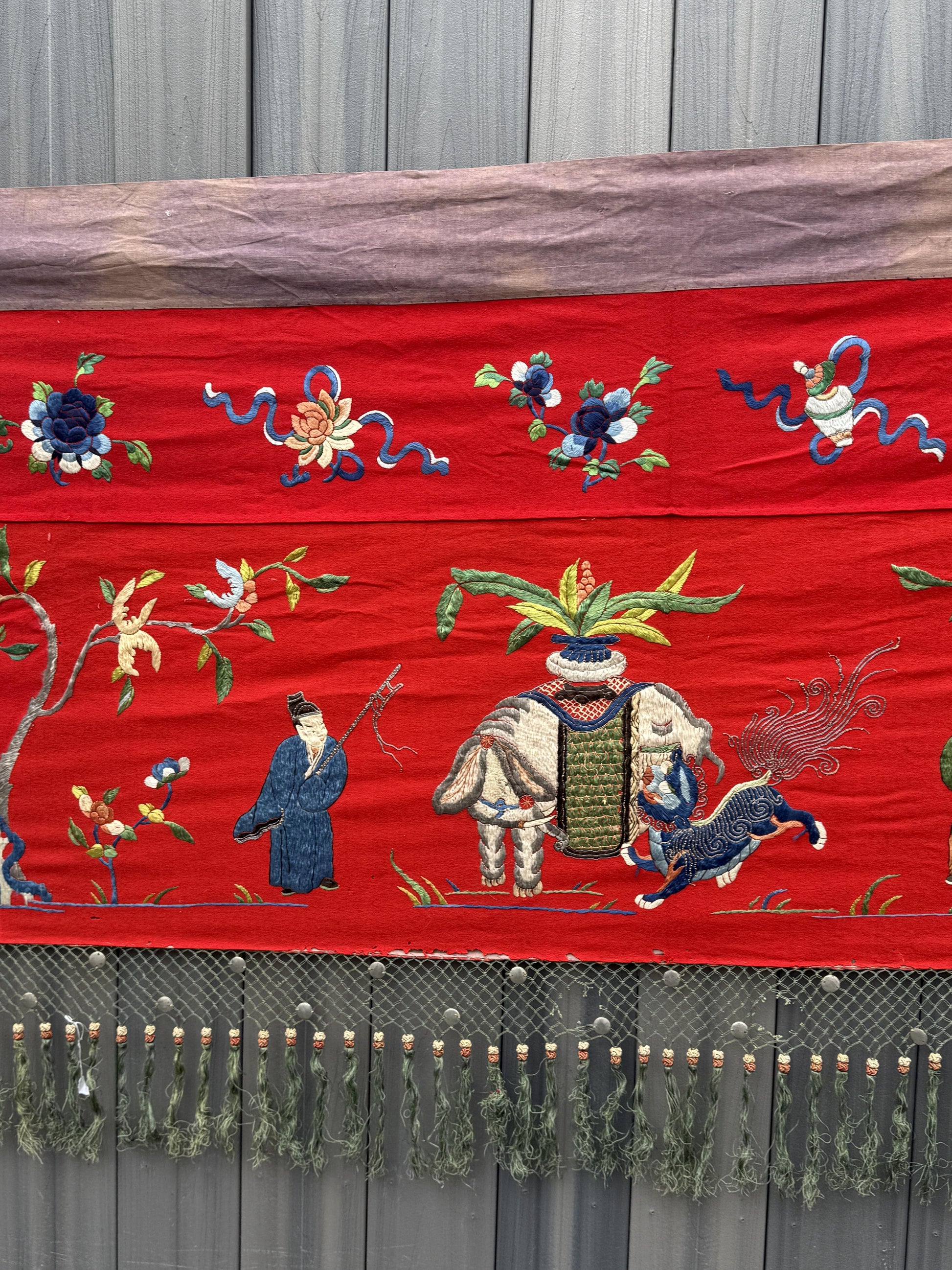 Super Large Antique Late Qing Dynasty Chinese Silk & Felt Narrative Panel