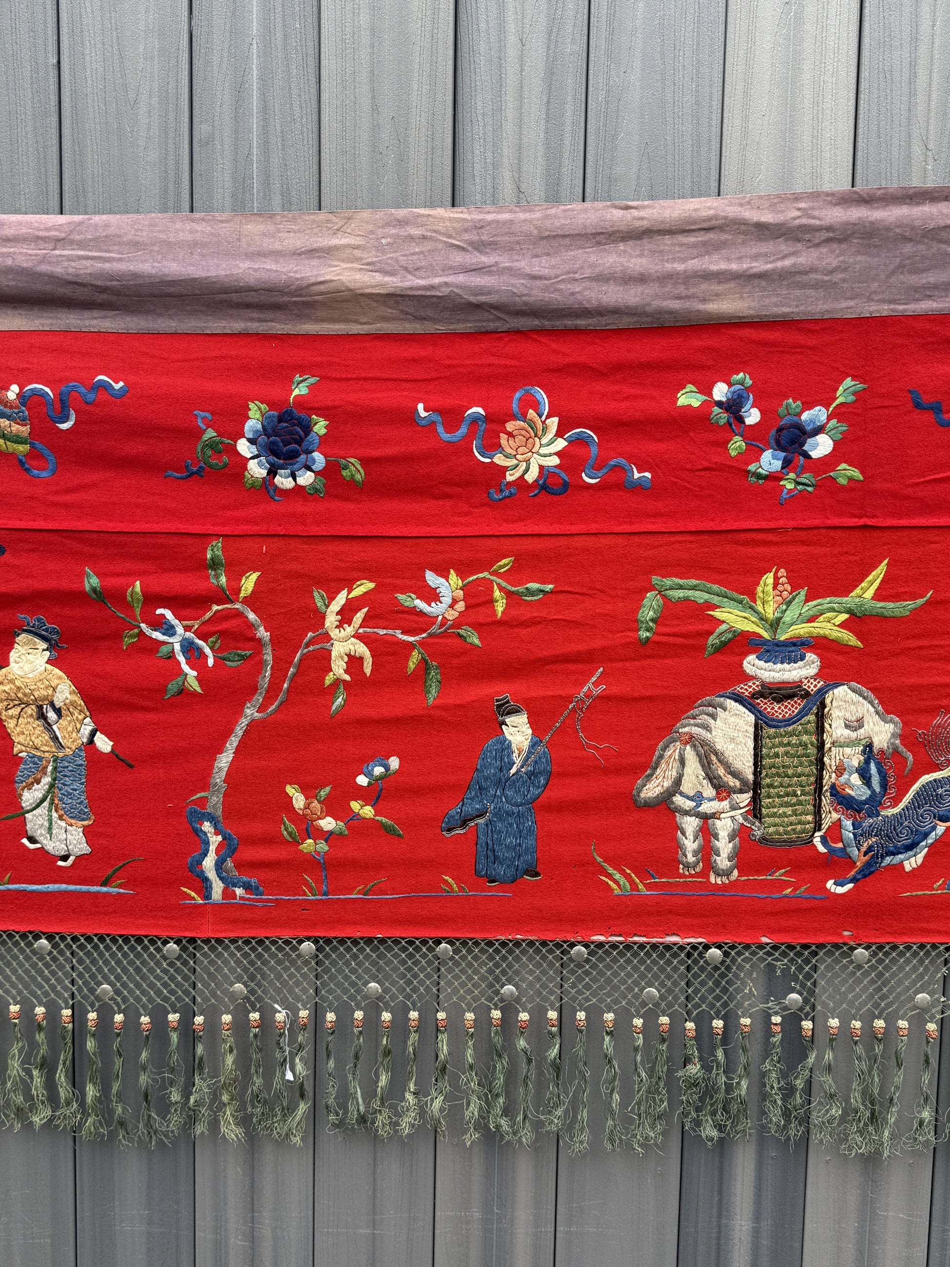Super Large Antique Late Qing Dynasty Chinese Silk & Felt Narrative Panel